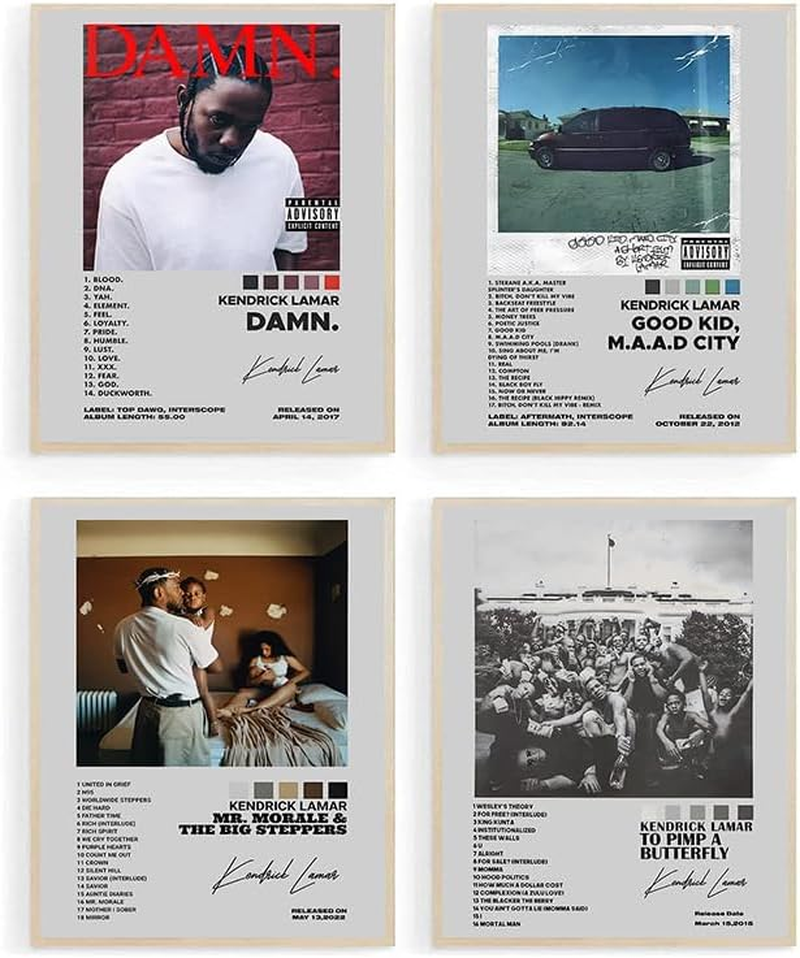 ZIENVE Kendrick Lamar Album Cover Posters, Set of 4 Print Music Canvas Wall Art Album Cover Signed Limited Posters Aesthetic Room Decor, 20 X 25Cm Unframed image number 6