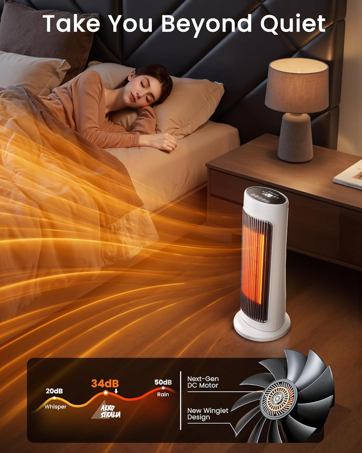 Fan Heater for Bedroom - 2000W Fast Heating Portable Space Heaters, Ceramic PTC Electric Heater 12H Timer for Bathroom, Living Room, Office, Indoor Use - over Heating & Tip over Protection image number 3