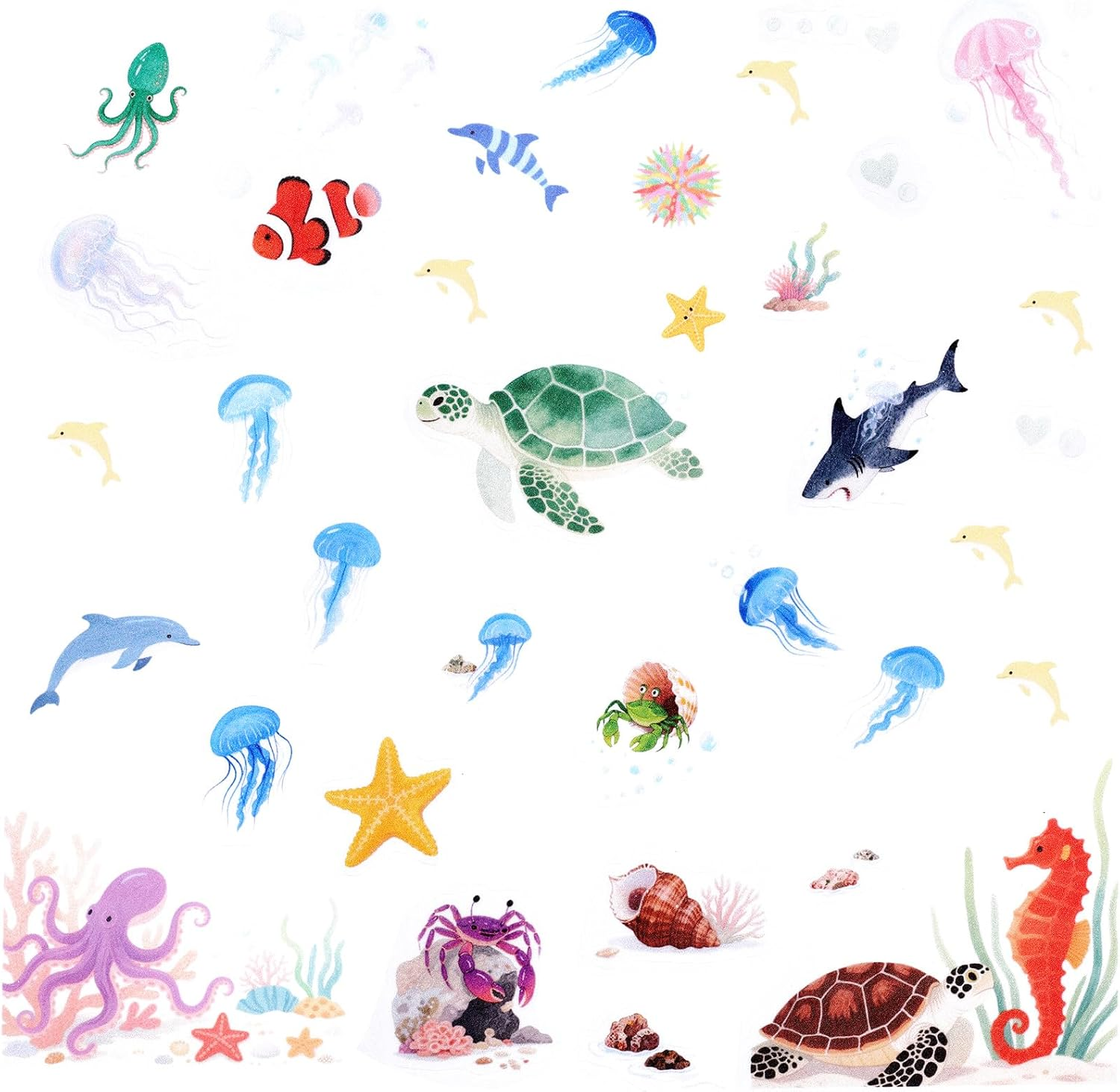 6Pcs Sea Creatures Bathtub Stickers, Non Slip Ocean Kids Bathtub Stickers Strong Adhesive Creative and Cute Bathroom Decorations for Bath Tub and Shower Floor image number 3