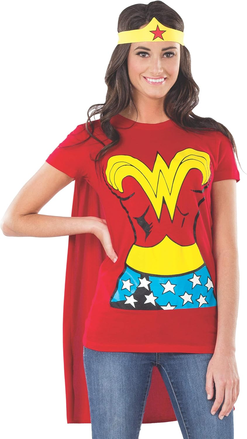 Rubie'S DC Comics Wonder Woman T-Shirt with Cape and Headband, Red, Large Costume image number 4