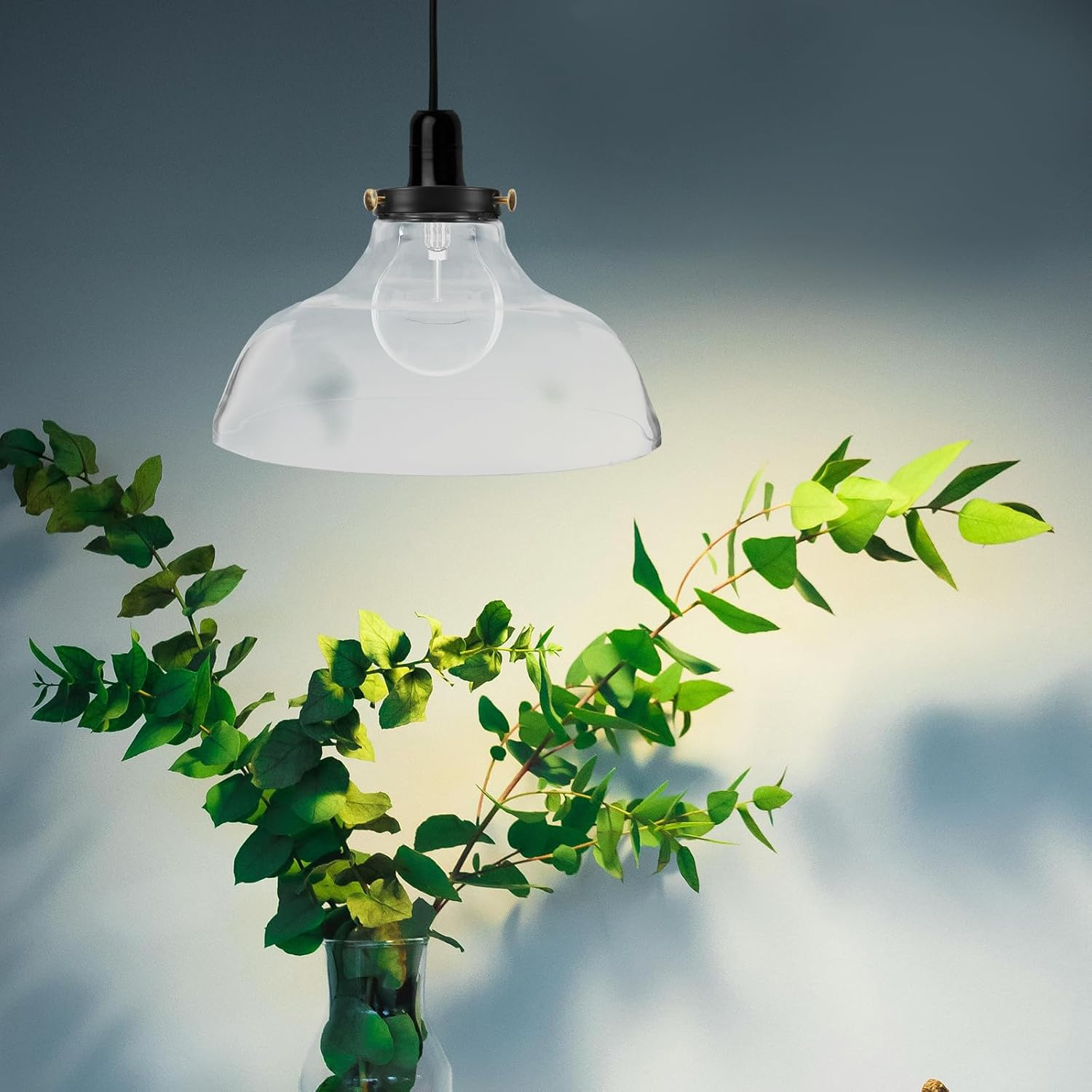 MERRYHAPY Glass Lampshade: Funnel Shape Decorative Light Shade - Transparent Glass Lampshade Replacement for Dining Room - Fits for E26/E27 Lighting Fixture image number 1