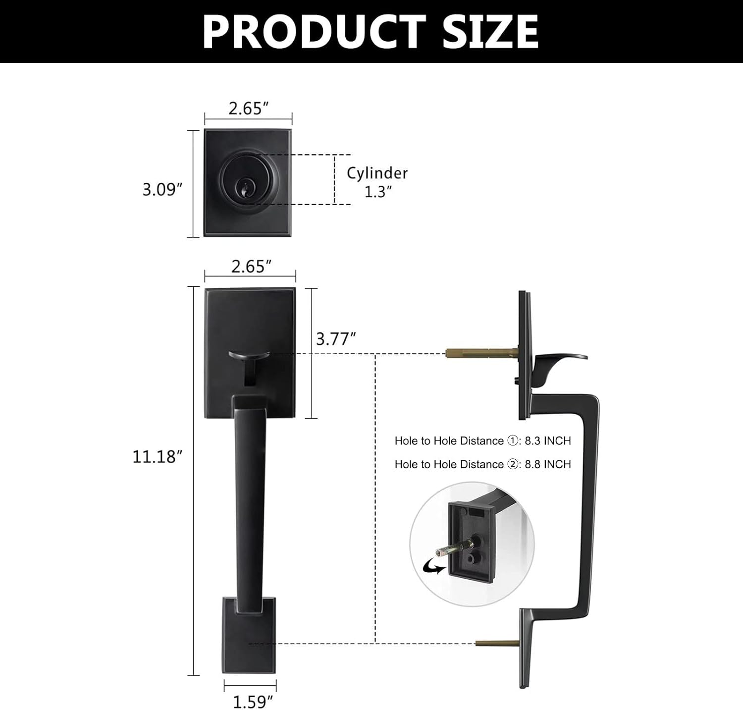 Neutype Front Door Handle Set Entrance Door Lock Set Matte Black Heavy Duty Entry Handle Set with Lock, with Single Cylinder Deadbolt and Lever Handle, Compatible with Right & Left Handed Doors