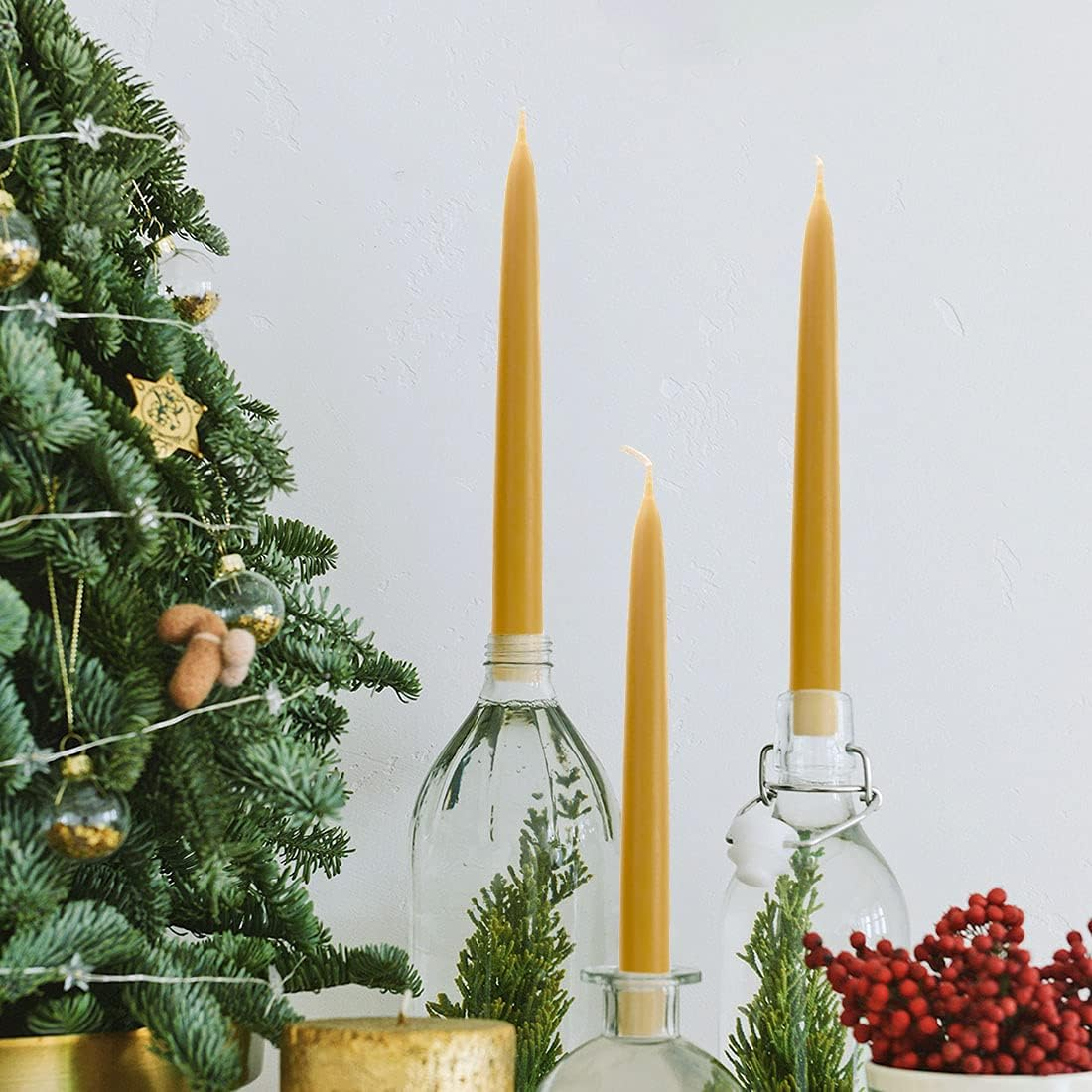 10 Inch Natural Beeswax Taper Candles Set of 12, DEYBBY Smokeless and Dripless Beeswax Candles, 9Hrs Burn Time, Nontoxic image number 1