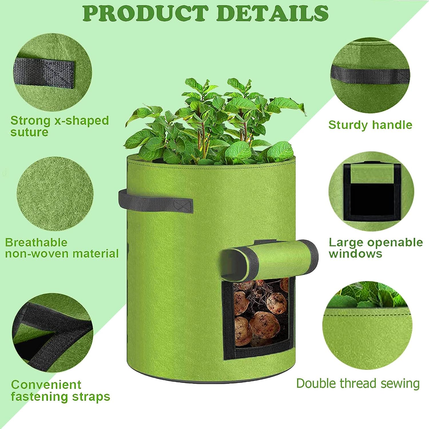 5Pack 10 Gallon Potato Growing Bags,Garden Grow Bag with Viewing Window and Handle,Heavy Duty Planting Pots Felt Plant Garden Containers with Plant Tags and Gloves for Tomato Vegetables