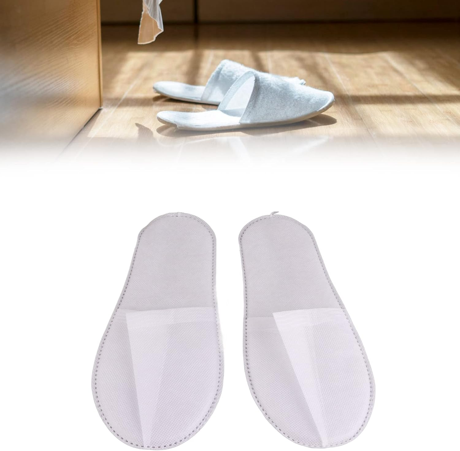 QANYEGN 50Pair Disposable Slippers, Portable Non Slip Bulk Slipper, Disposable Guest Slippers for Home Spa Hotel Party (Non Woven) image number 6
