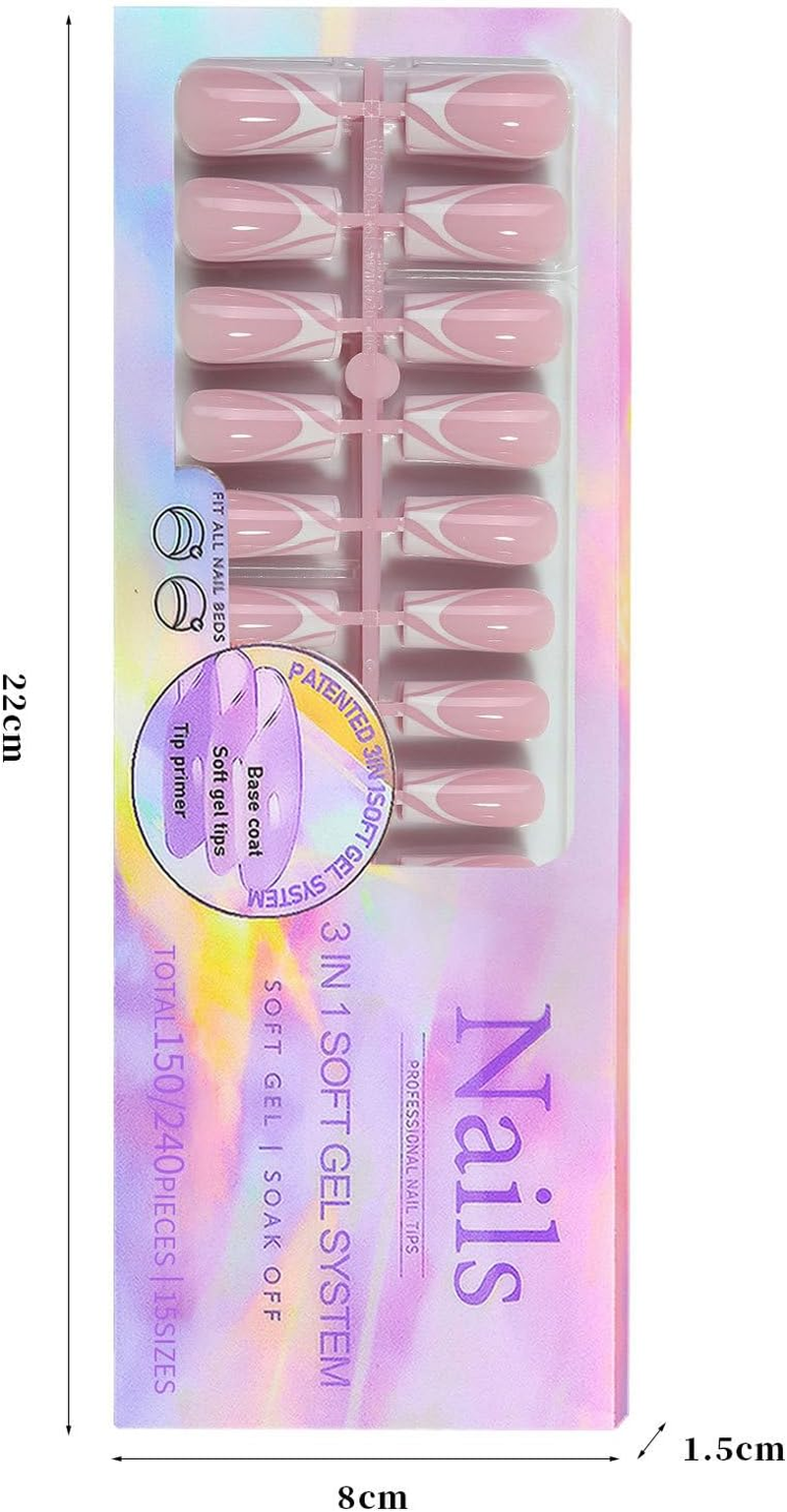 Nail Tips Set, 450PCS Nail Tips for Acrylic Nails, Full Cover French Ballerina Nail Tips Fake Nails, Soft Gel Fake Nails Tips, Soak off Fake Nail for Nail Tips Art Salons and Home DIY, 028