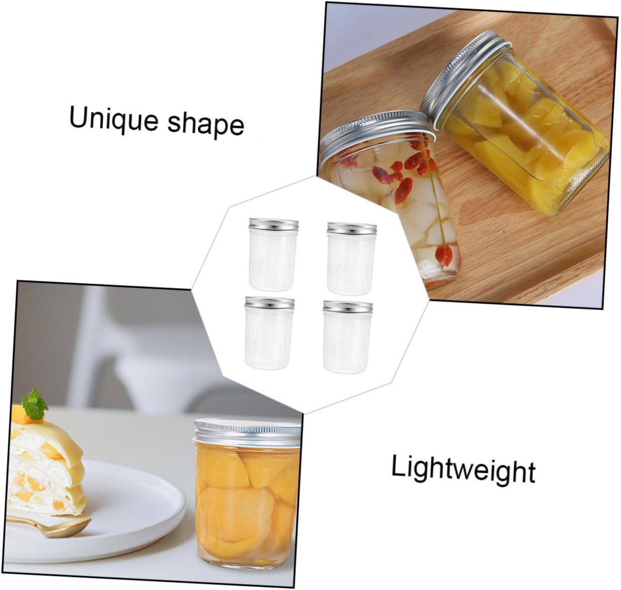 CIYODO 4Pcs Glass Sealing Jars for Home Food Storage Multi-Functional Sealing Containers Wide Mouth for Canned Foods and Sauces