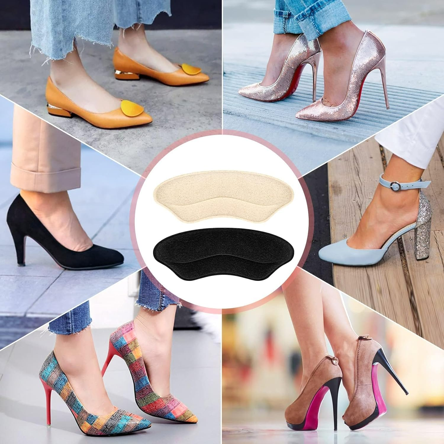 YBVABE Heel Grips for Shoes Too Big - 8 Pieces Self-Adhesive Heel Cushion Inserts to Prevent Slipping, Rubbing, Blisters, Foot Pain, Heel Protectors Liner to Improve Shoe Fit & Make Shoes Fit Tighter (Beige) image number 5