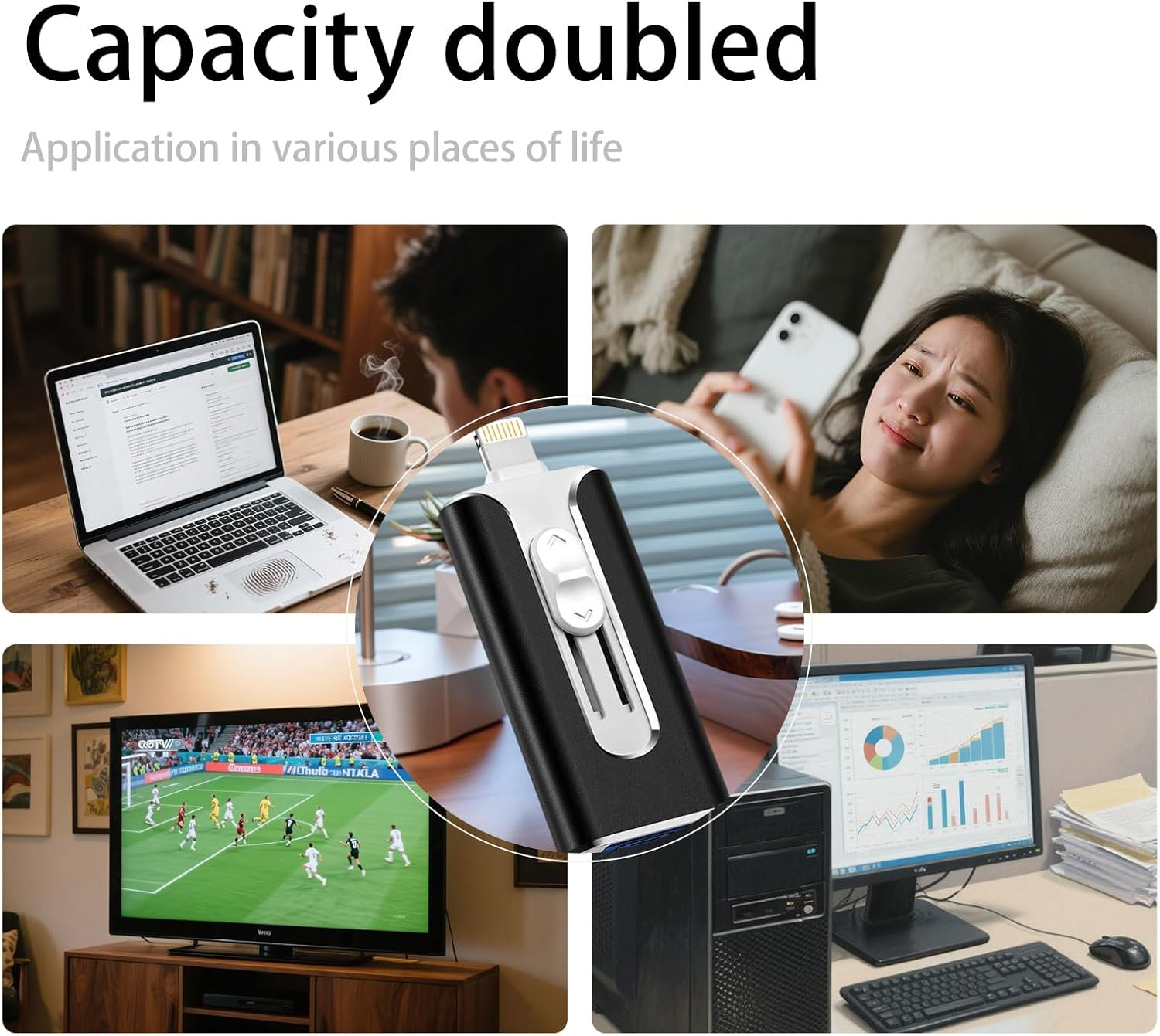 2TB Memory Phone Photo Stick,4-In-1 USB Flash Drives,Phone Flash Drive,Phone Flash Drive for Ios,Android,Pc,Ipad,More Devices(Black image number 3