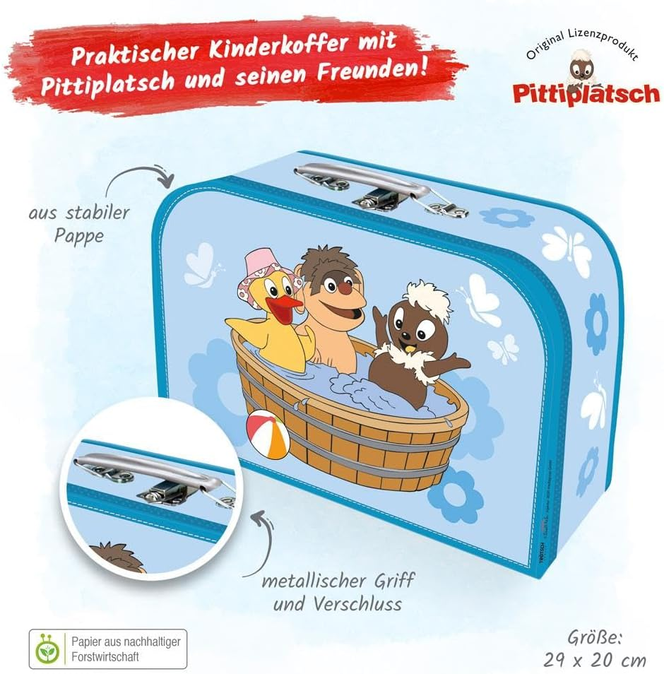 Tr&ouml;tsch Kinderkoffer Pittiplatsch Wanne Gro&szlig;,Pappkoffer, Koffer Aus Pappe, Geschenk Verpackung, Gutschein Verpackung,Spielkoffer, Metallgriff Und Metallhenkel, Reisekoffer Kinder: Spielzeugkoffer Mit Metallhenkel Und Metallverschluss image number 2
