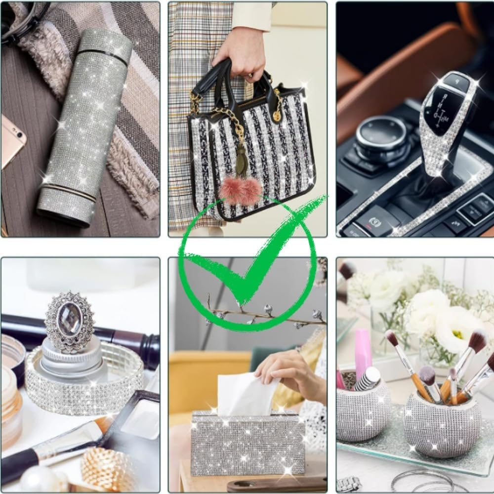 FUNNTY 2 Yards Silver Rhinestones Ribbon, Rhinestone Diamond Stickers, Rhinestones for Clothes Craft, Self Adhesive Stick on Silver Gems, Bling Decorations for Bedroom DIY Arts Crafts image number 5