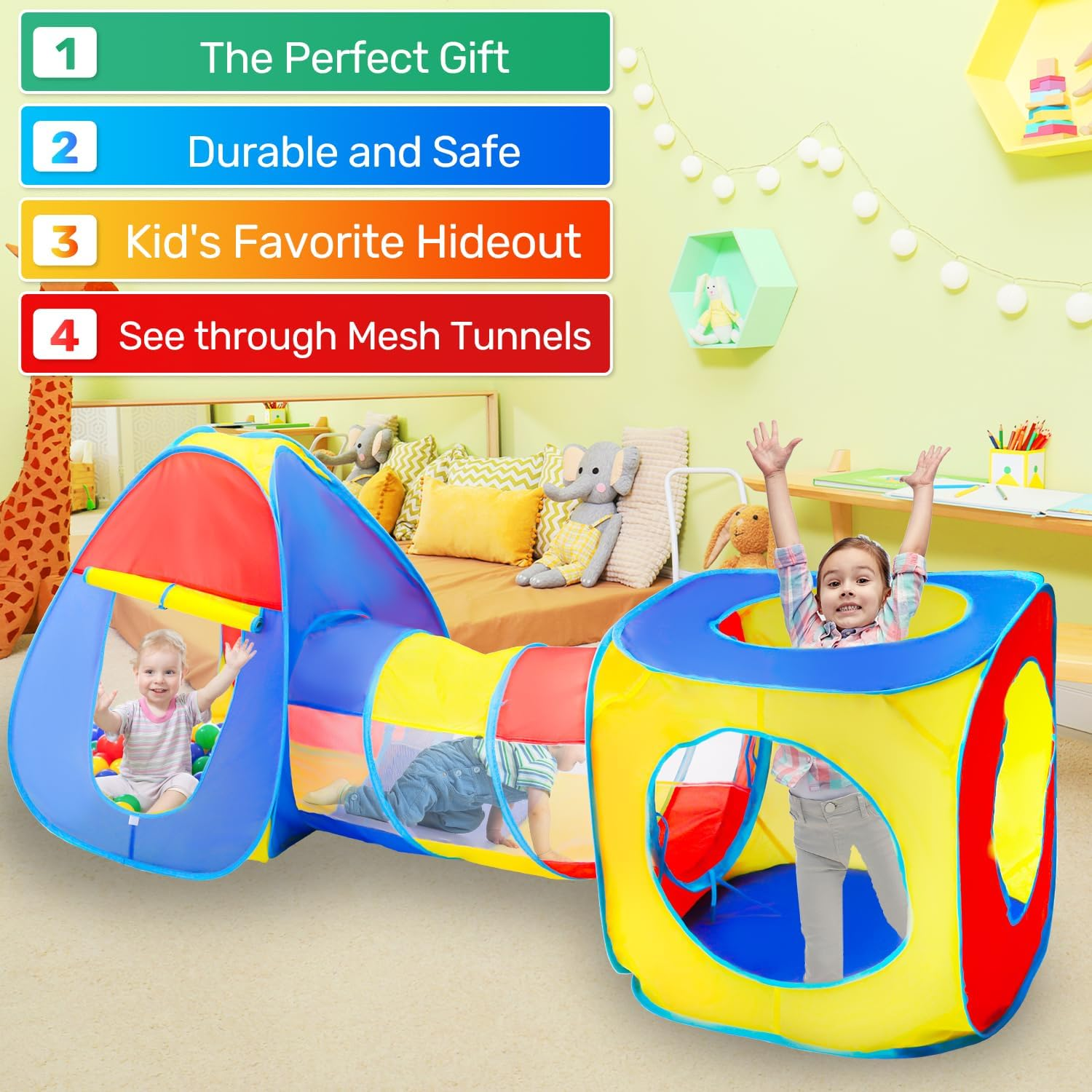 Eaglestone 3-In-1 Kids Play Tent with Tunnel and Ball Pit, Pop-Up Playhouse Set for Toddlers and Kids, Foldable Ball Pit Tent for Indoor and Outdoor Toys for Boys and Girls image number 3