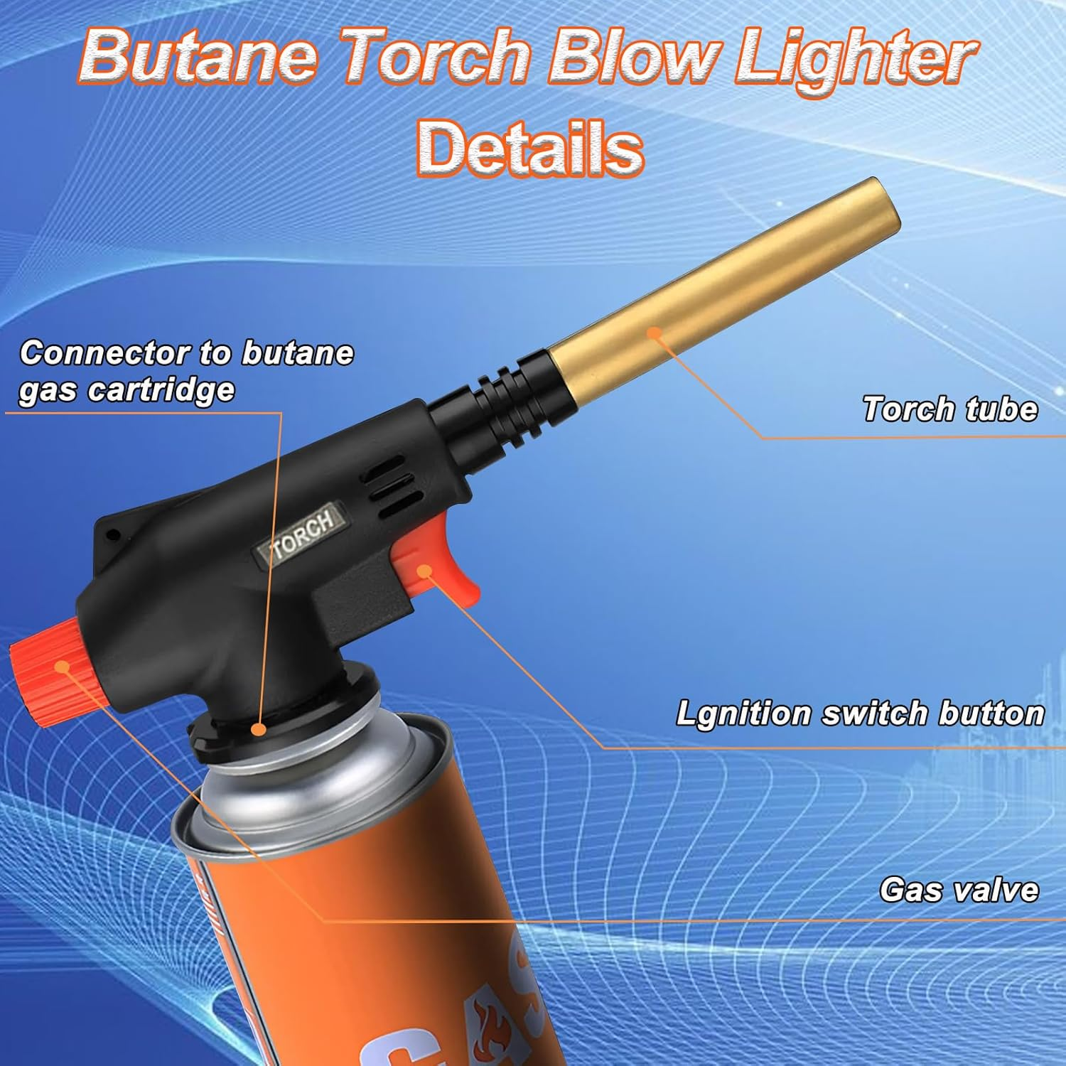 Butane Torch Kitchen Blow Lighter, Culinary Torches Head Professional Gas Burner, Adjustable Flame 360&deg; Reverse Use Kitchen Blow Lighter for Creme Brulee Cooking Baking, BBQ (Butane Gas Not Included) image number 5