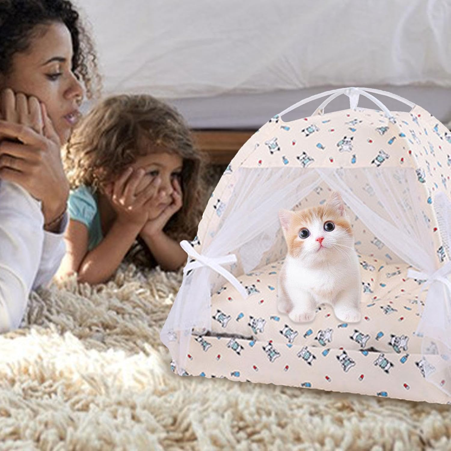 Pet Tent for Cats | Cat Cave Pet Tent,Pet Sun Shelter, Semi-Enclosed Floral Pet Cave Nest, Foldable Dog Tent Bed for Indoor and Outdoor
