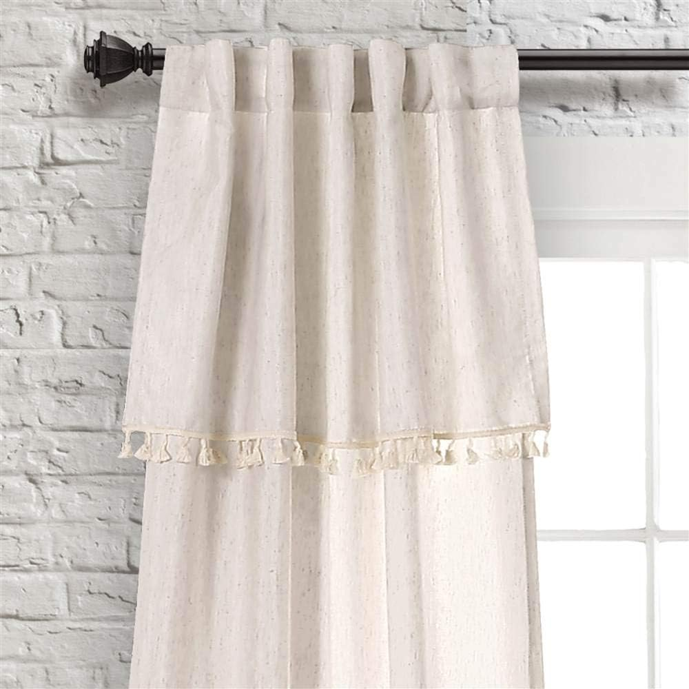 Lush D&eacute;cor, Neutral Lush Decor Ivy Tassel Curtains | Solid Color Window Panel Living, Dining Room, Bedroom (Pair), 95&rdquo; X 40, 95"X 40"