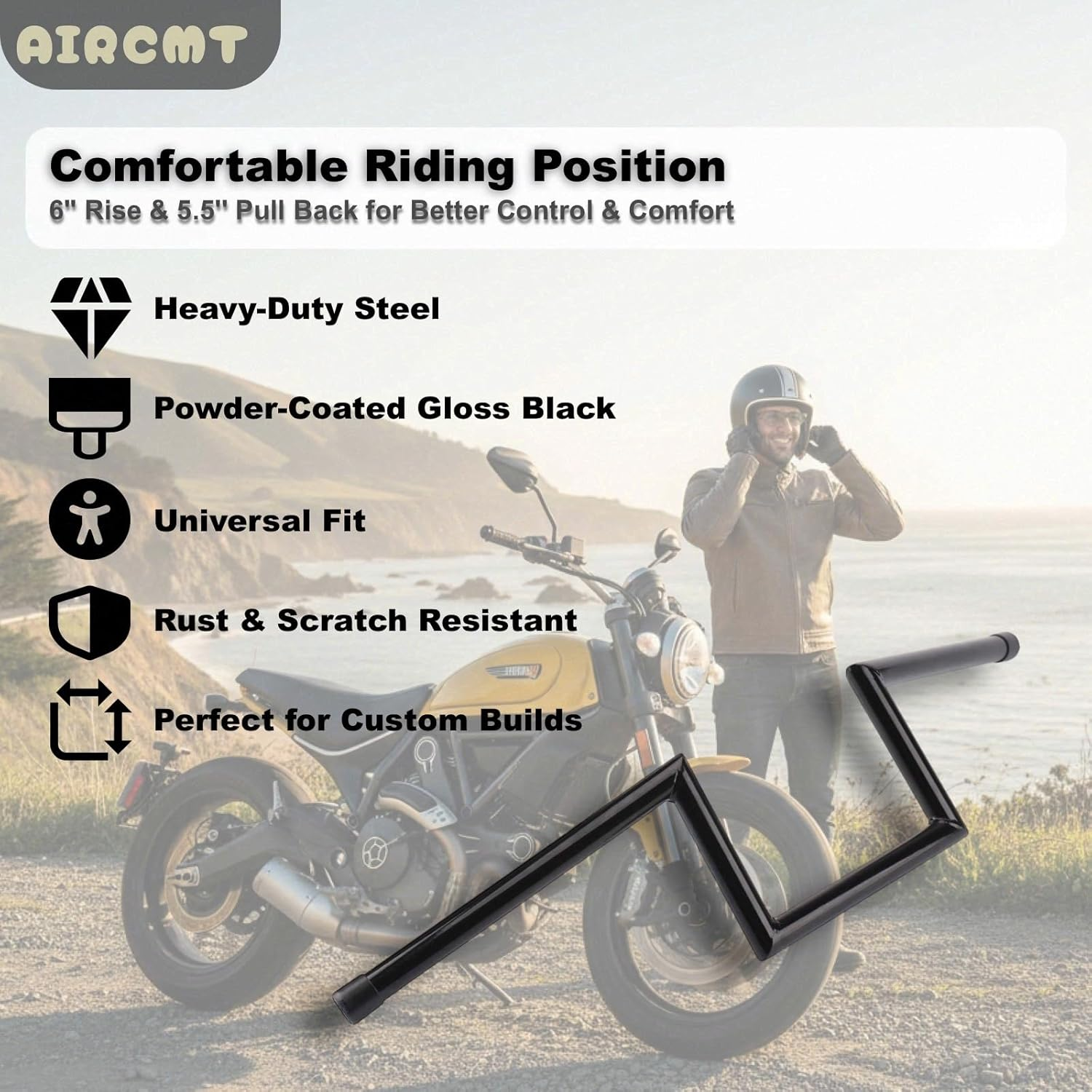 7/8'' 22Mm Motorcycle Z Drag Bar Handlebar for Honda Suzuki Yamaha Kawasaki Harley Chopper Cruisers Bobber Custom (Height 6'') image number 2