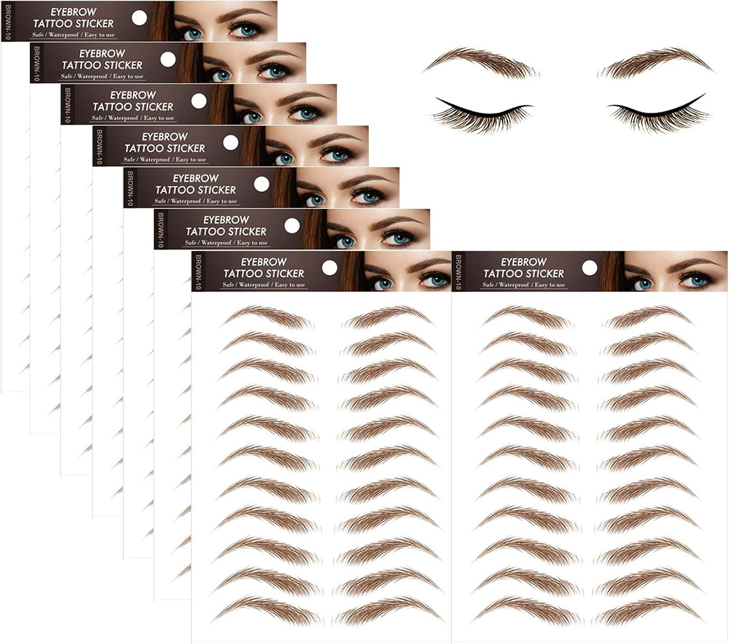 4D Hair-Like Eyebrow Tattoo Stickers - 88 Pairs Waterproof Brown Imitation Ecological Lazy Natural Makeup Tool for Women (Classic Pattern) image number 4