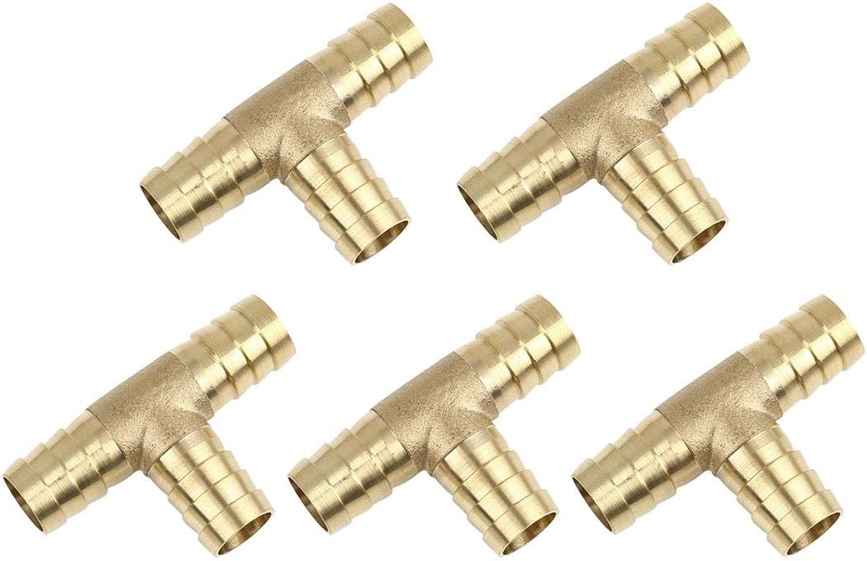 X AUTOHAUX 8Mm Hose Barb Brass 3 Way Tee Connector Adaptor for Air Water Gas Oil Pipe 5Pcs image number 3