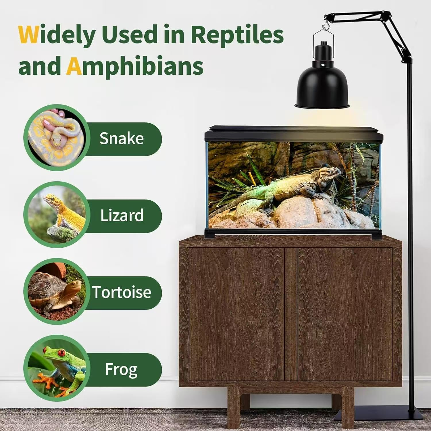 Terrarium Stand Reptile Tank Stand with 360&deg; Adjustable Swing Arm, Heat Lamp Holder for Bearded Dragon Turtles Snake and Chicks image number 6