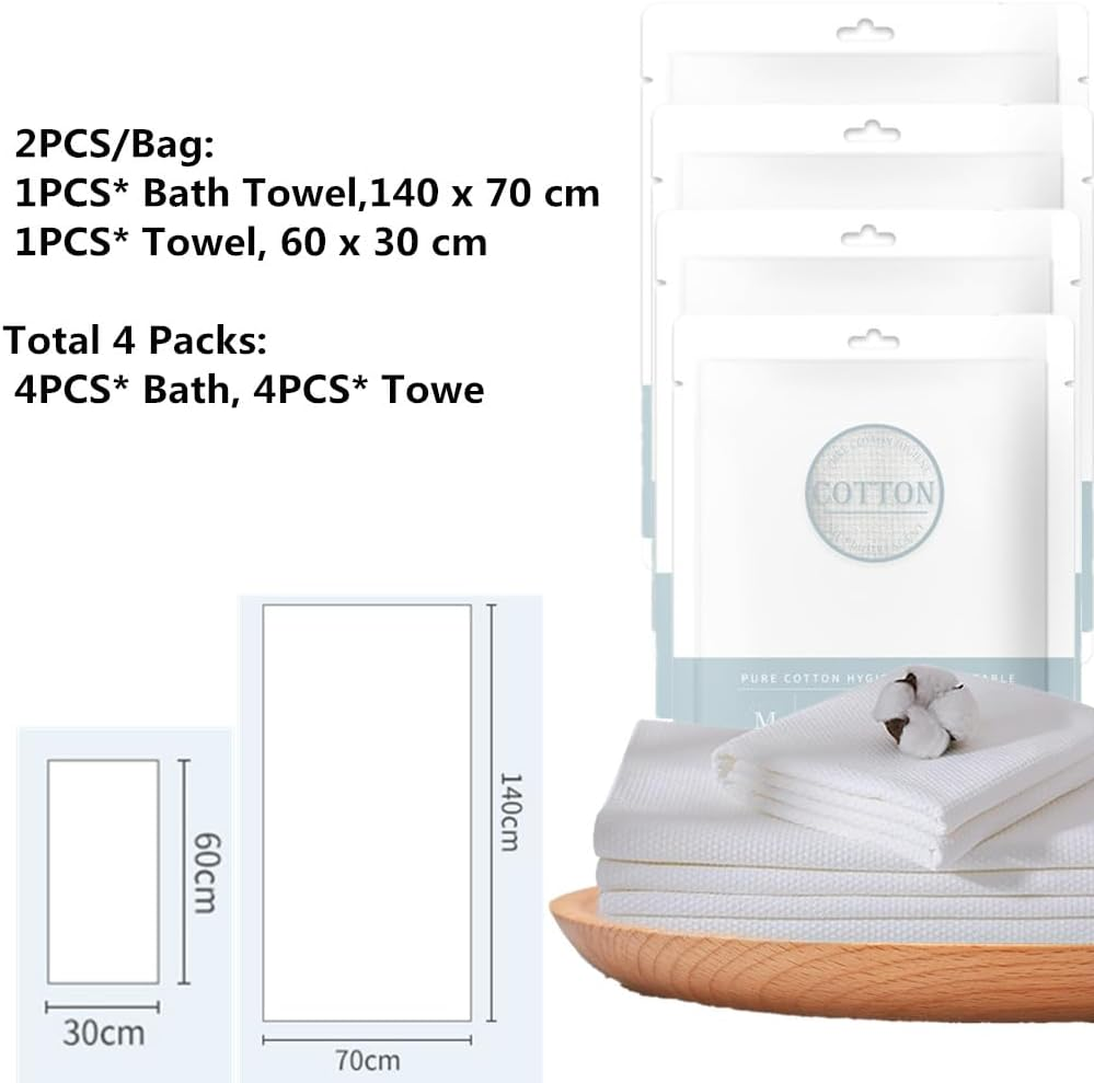 4PCS Disposable Bath Towels Sets,Big Shower Towels and 4Pcs Disposable Towel, Portable Pure Cotton Body Towel for Travel, Hotel,Camping, Hiking, Beauty Salon image number 6