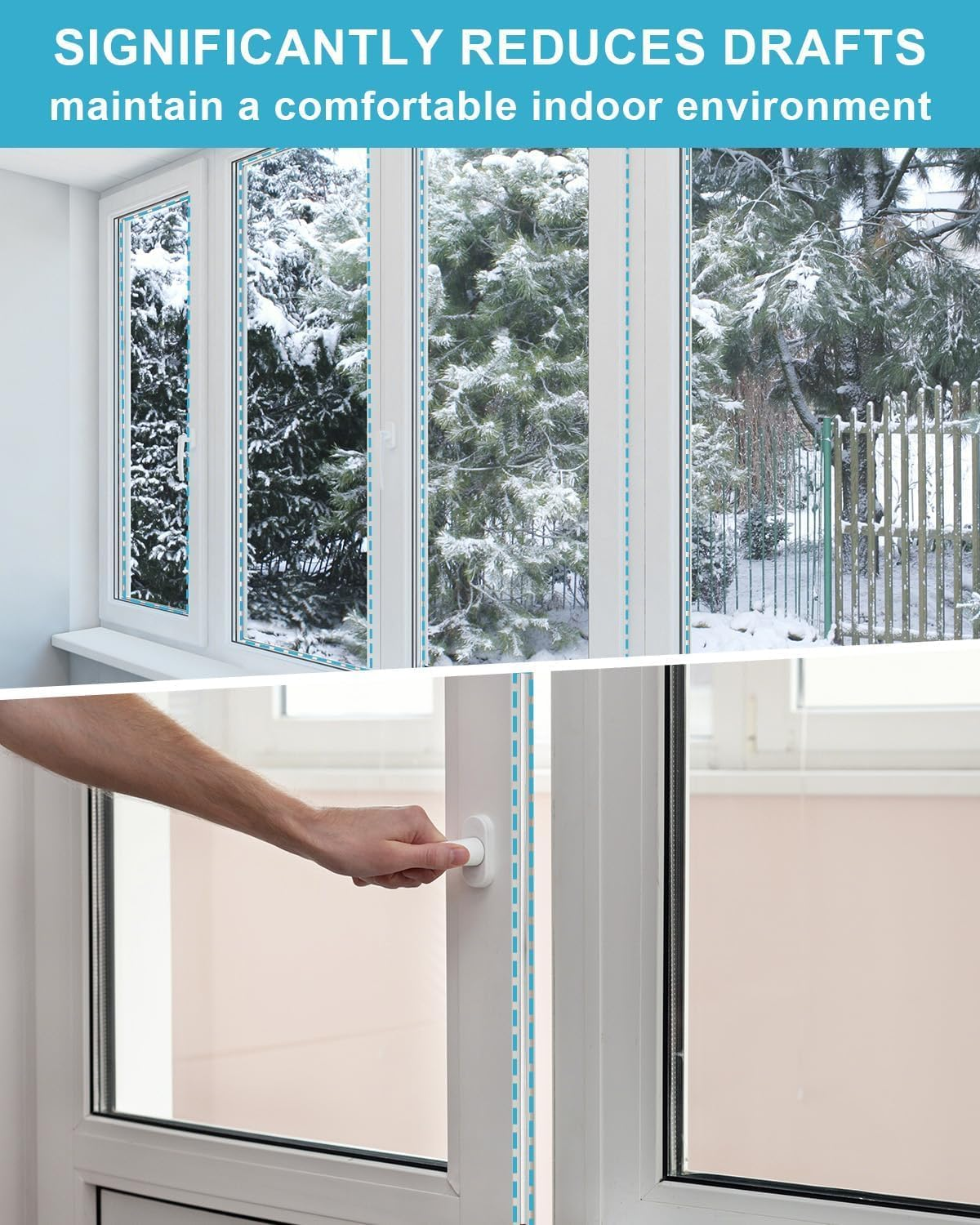 Draft Excluder for Doors, Window Seal Strip, 5M Adhesive Draught Stopper, Draught Excluder for Door, Window, Wardrobe - High-Density Felt - 9Mm(W) * 9Mm(H)（White） image number 2