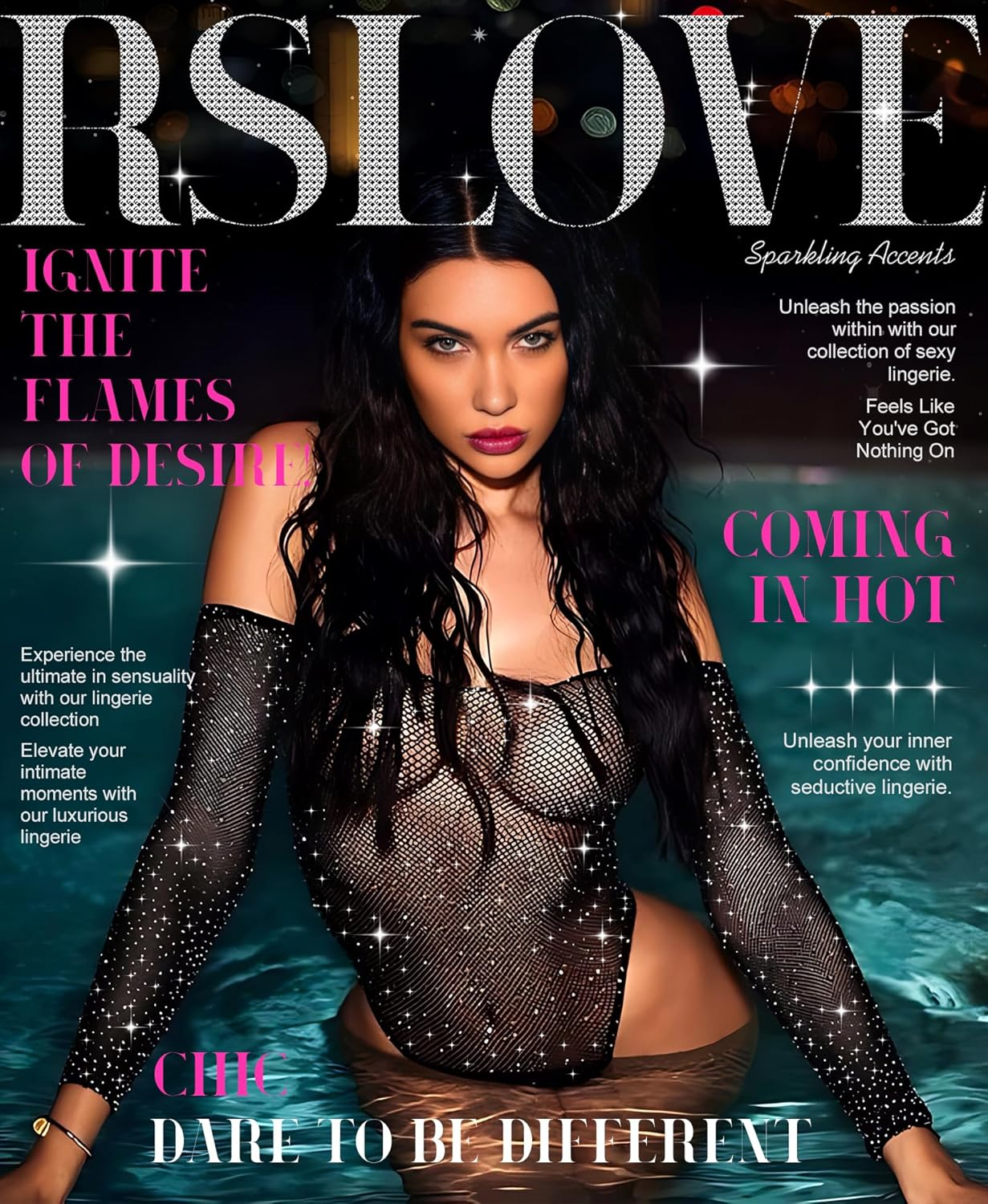 RSLOVE Women Lingerie Fishnet Bodysuit Sparkle Rhinestone Sexy Mesh Teddy Lingerie image number 3