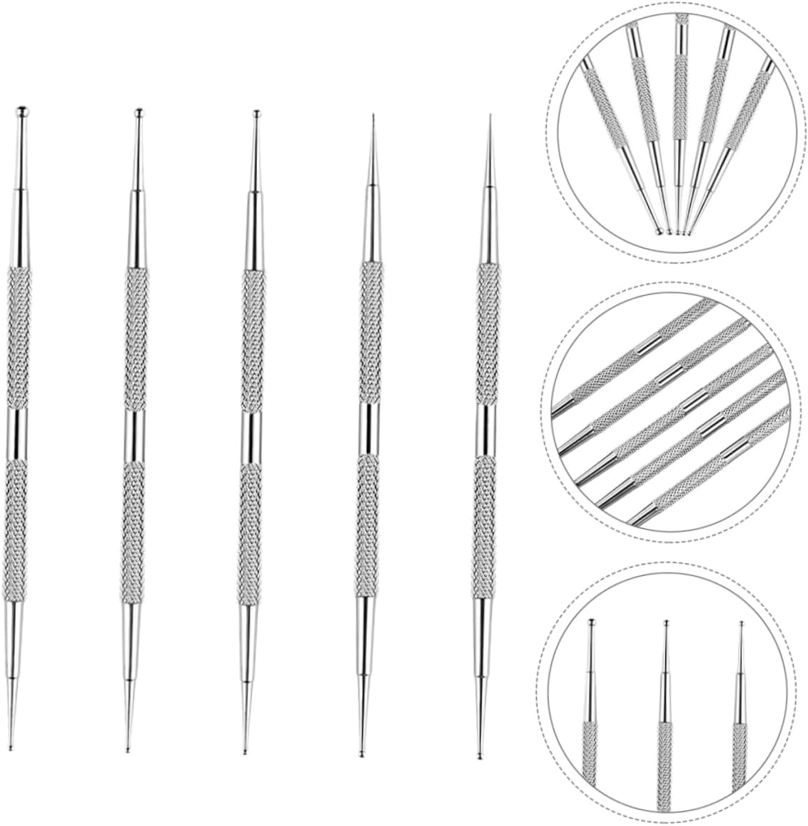 HEATSHAKING 5Pcs Nail Art Drill Pen Nail Art Tools Dot Paint Manicure Kit for Rhinestones Dual Tip Stainless Steel Silver image number 2