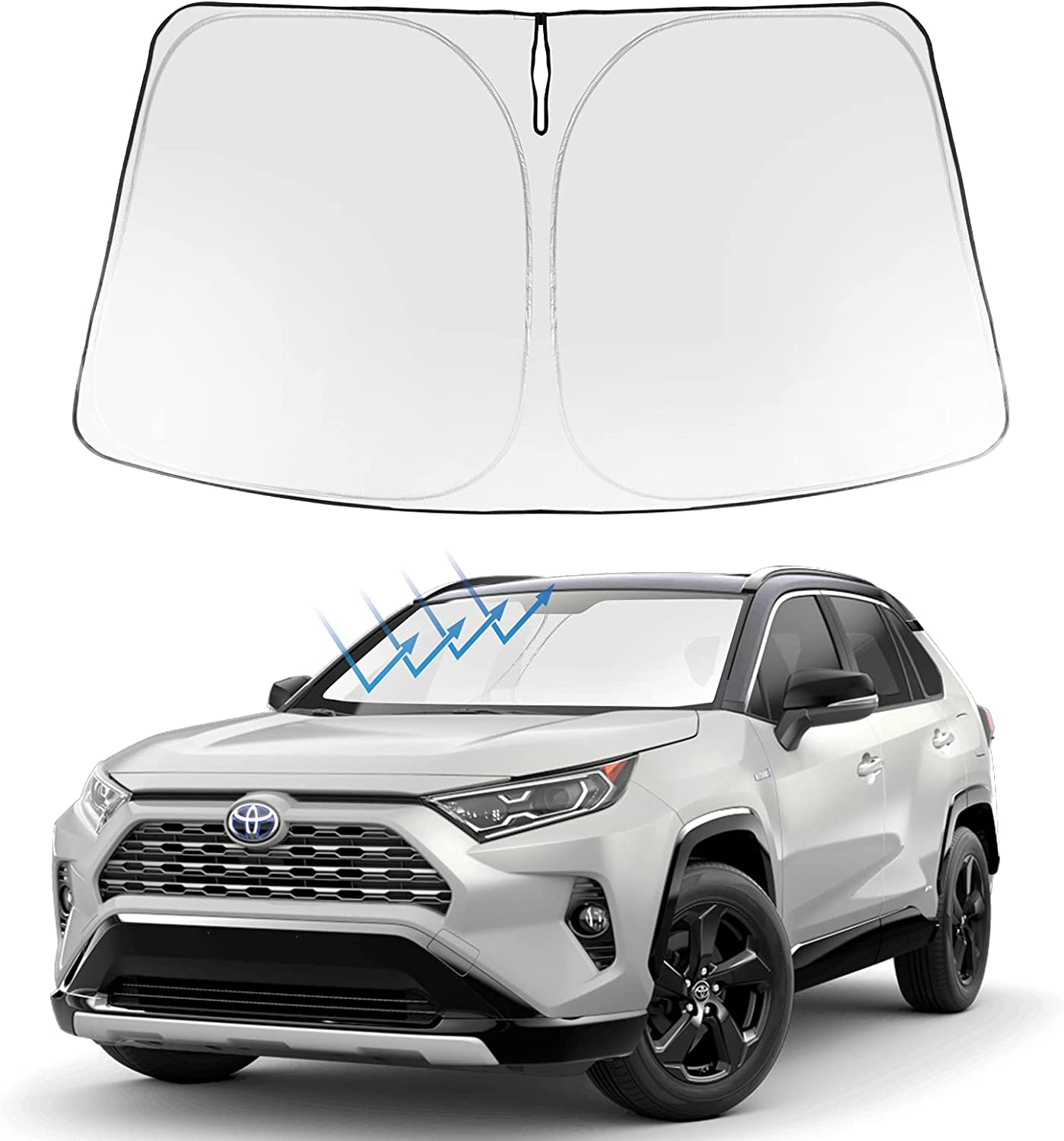 Proadsy 2024 Upgrade Front Windshield Sun Shade Foldable RAV4 Sunshade Protector Custom Fit 2019-2024 RAV-4 SUV Crossover, TRD Off-Road, LE XLE Premium Limited XSE Hybrid Adventure Prime Accessories image number 6