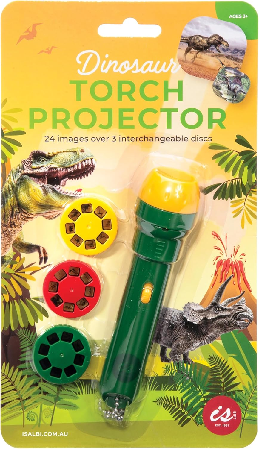 Isgift Torch Projector, Dinosaurs, Green, 3X3X12.5Cm - Projects 24 Dinosaur Images, Includes 3 Discs and Keychain, Portable Night Light and Storytelling Toy, Ages 3 and Up image number 5