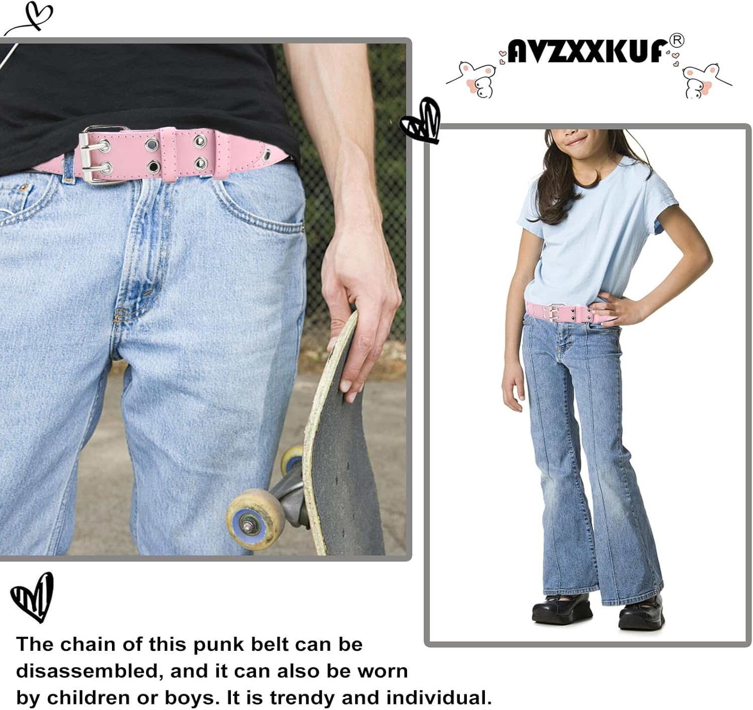 Grommet Leather Belts Y2K Punk Waist Belts PU All-Match Belt Rock Niche Design Belt with Detachable Chain Double Prong Buckle Vintage Jeans Belts for Women or Men