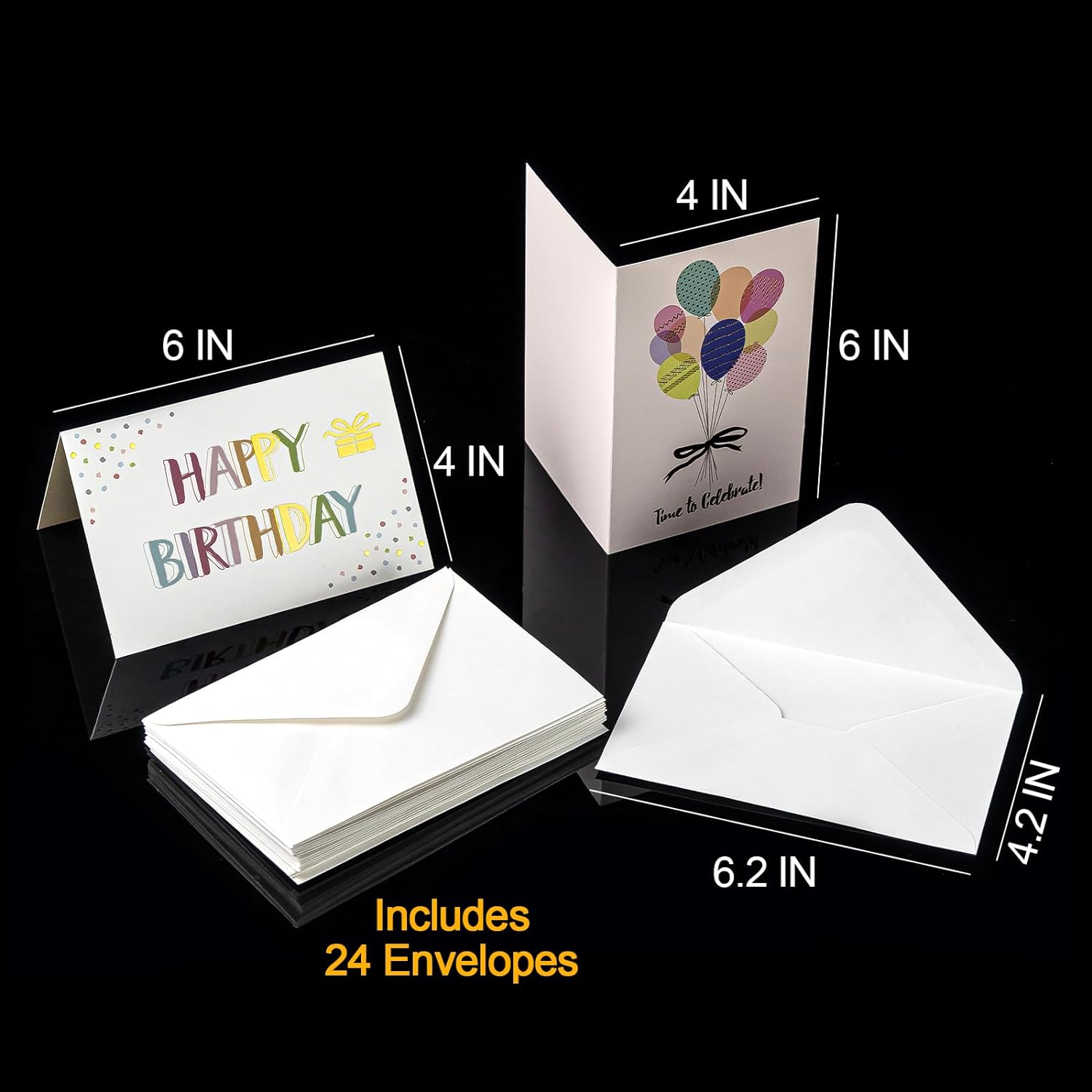 YANGDYDE BALLET 24 Pack Unique Gold Foil Birthday Cards with Stickers & Envelopes -4X6 Inches Blank Happy Birthday Cards Assortment in Bulk for Family/Kids/Friends/Work & Office Celebrations image number 2