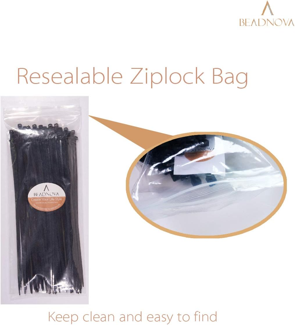 BEADNOVA Cable Tie Wraps Zip Ties Heavy Duty for Cables and Cords(10 Inch, Black, 100Pcs) image number 4