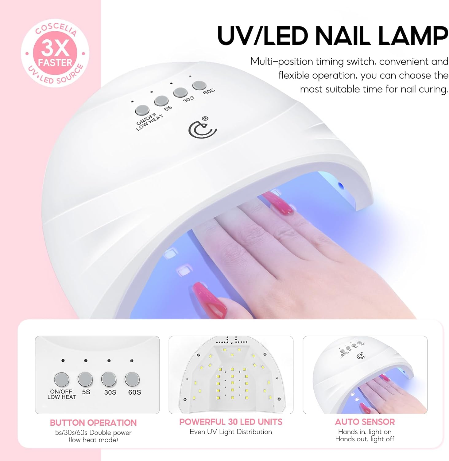 COSCELIA 60PC Gel Nail Polish Kit with U V Light Starter 55 Colors 5PC Top Base Coat Nail Art Decorations French Manicure for Beginners with Everything Gifts for Women image number 5