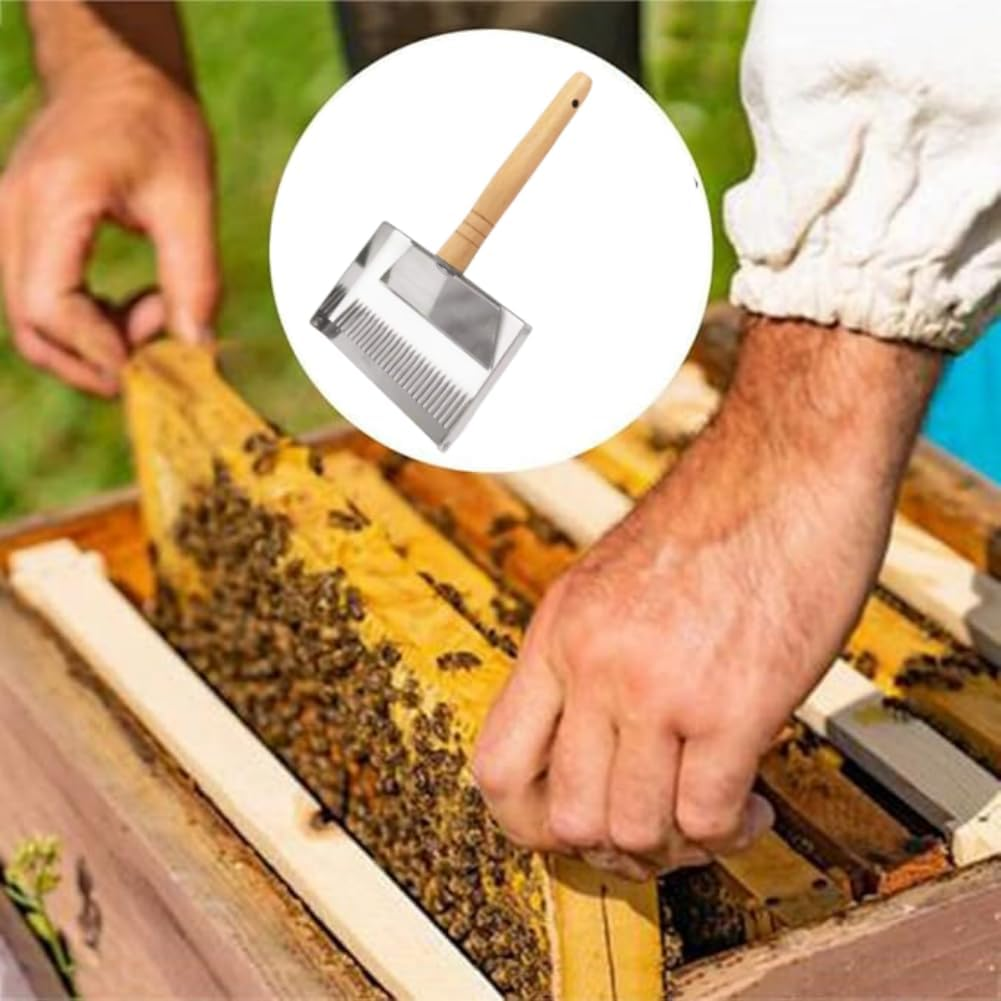 Honey Uncapping Fork Iron Stainless Steel Honeycomb Honey Scraper,Wooden Handle Beekeeping Beekeeper Equipment Tool image number 1