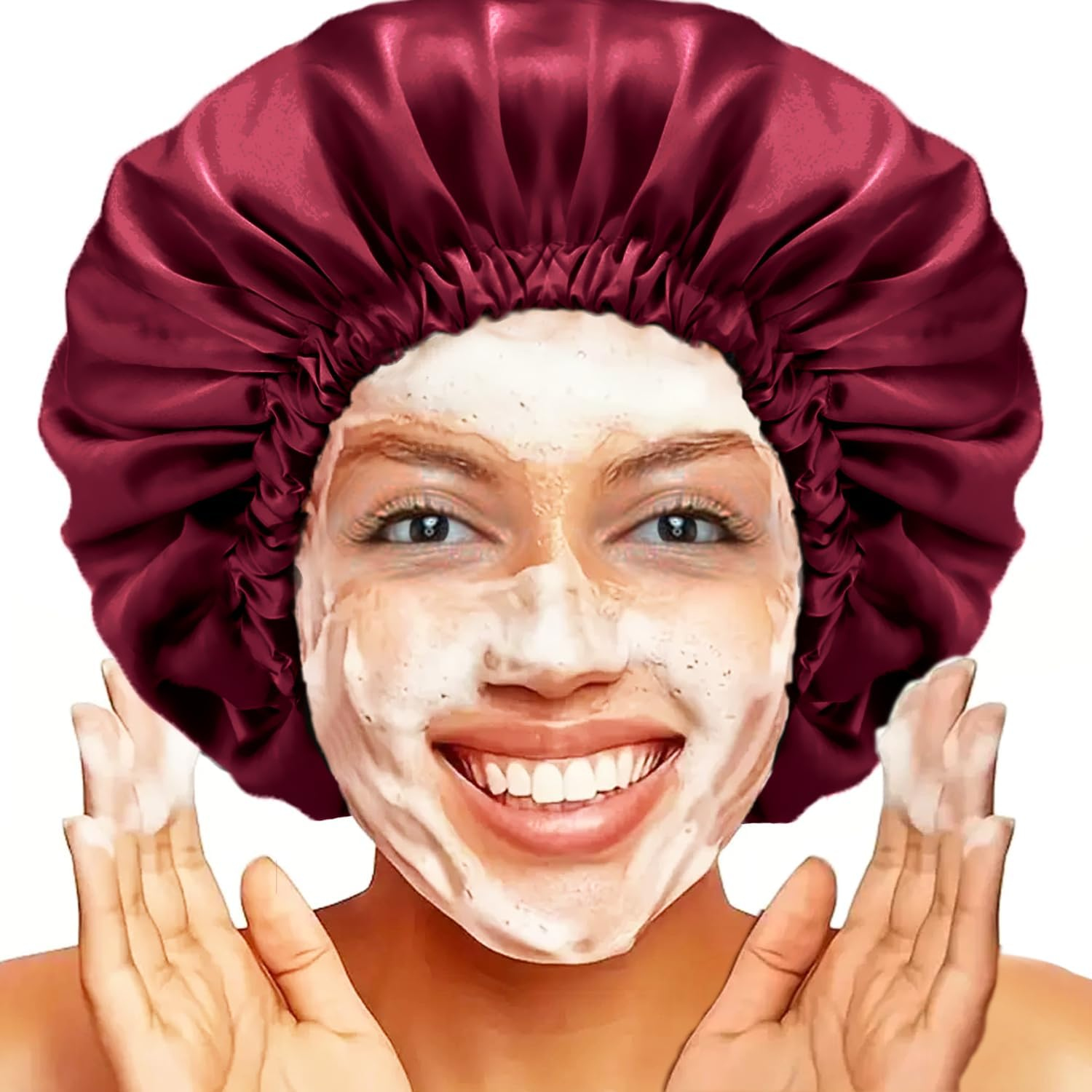 Amamba Shower Caps, Silk Lined Shower Cap for Women,Reusable,Adjustable Size, Washable & Waterproof,Large Satin Shower Cap-Black image number 6