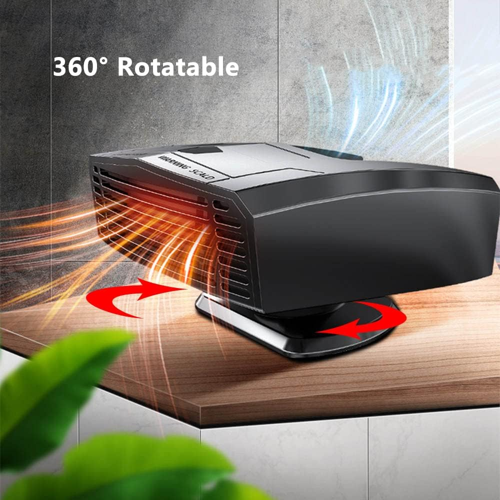 Baceyong 12V/24V Portable 2-In-1 Mini Car Heater Fan Defroster, Cigarette Lighter 360&deg; Adjustable Car Warmer, Black/Yellow/Red image number 3