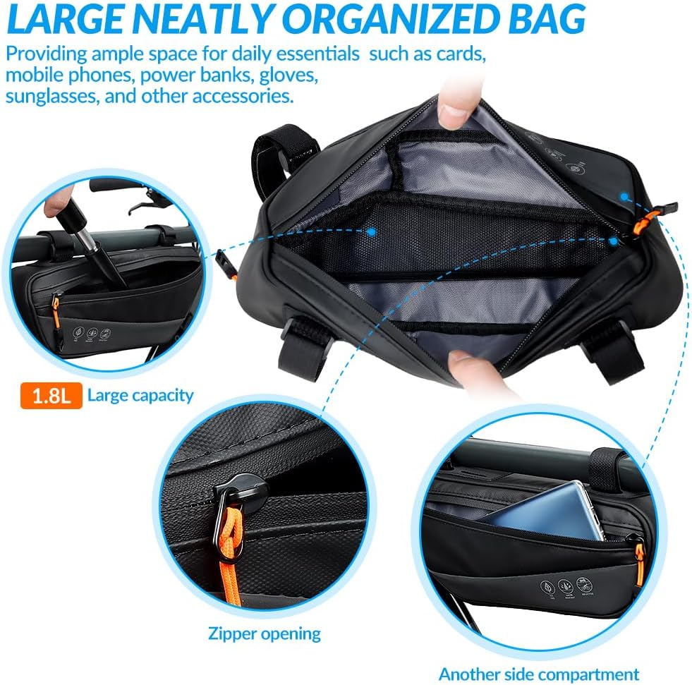 WOTOW Bike Frame Bag - Waterproof Bike Triangle Bag with Side Pocket - Reflective Bicycle under Tube Storage Pouch for Road Mountain Bike Cycling Travel image number 2