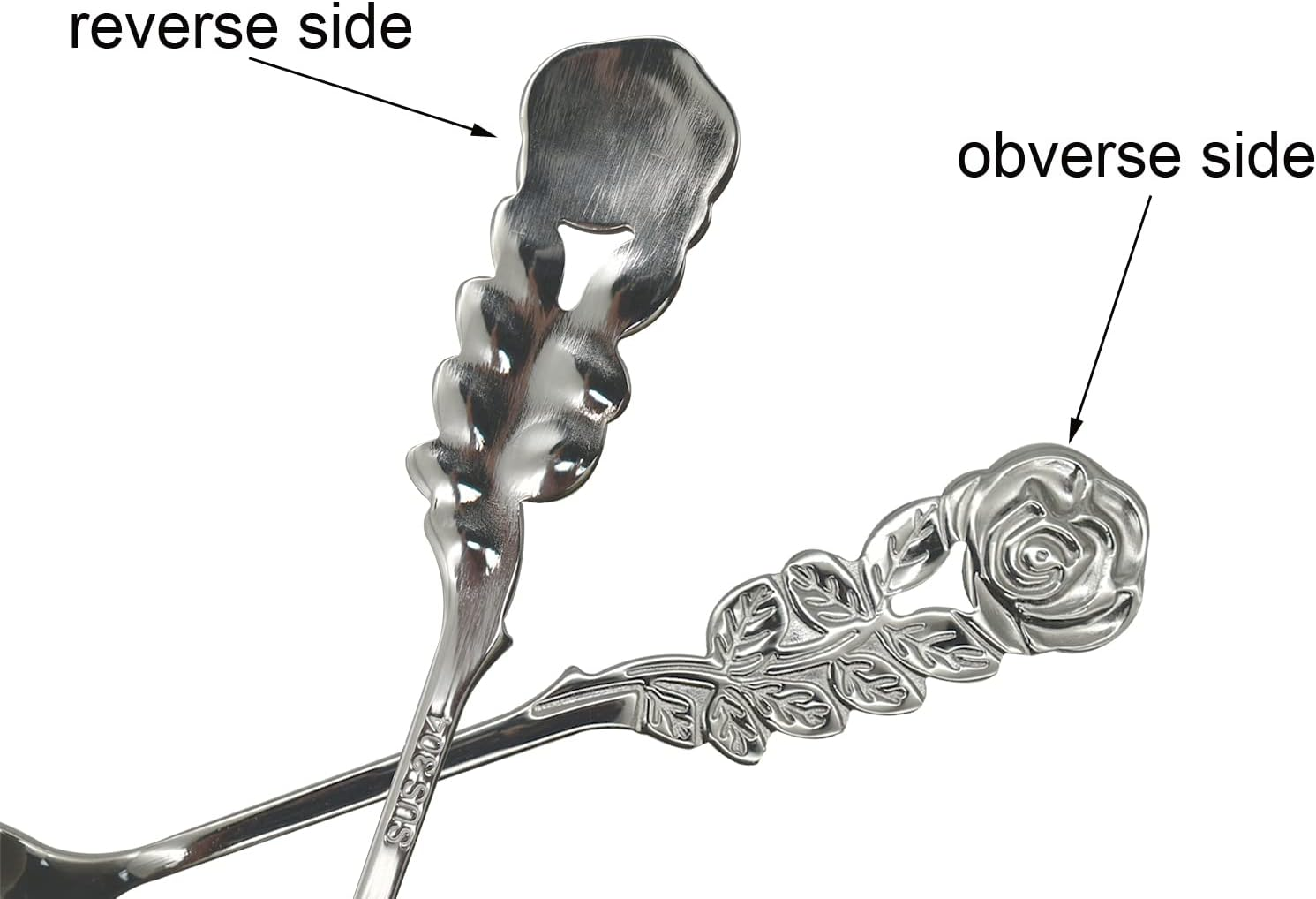 Pinenjoy 2Pcs Rose Handle Spoon Fork Set 4.72 Inch 18/10(304) Stainless Steel Flatware for Coffee Tea Dessert Ice Cream Salad Appetizer image number 5