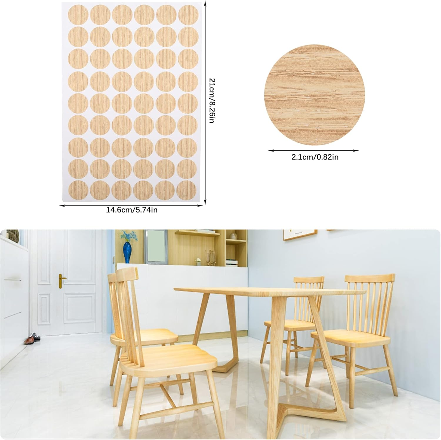 Screw Hole Stickers Self Adhesive 162 Pcs 21Mm round Oak Deep PVC Furniture Screw Cover Stickers image number 1