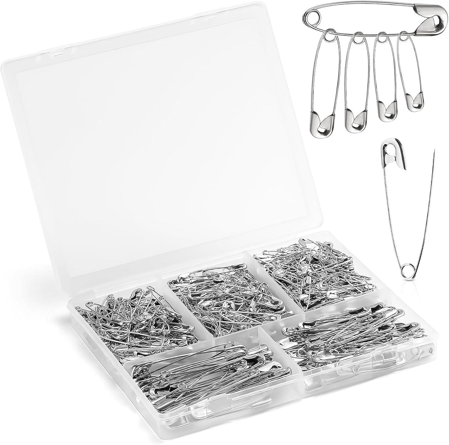 Safety Pins, Safety Pins Assorted, 300 Pack Strong and Heavy Duty Variety Pack for Clothes, Crafts, Pinning and Arts & Craft, Silver image number 2