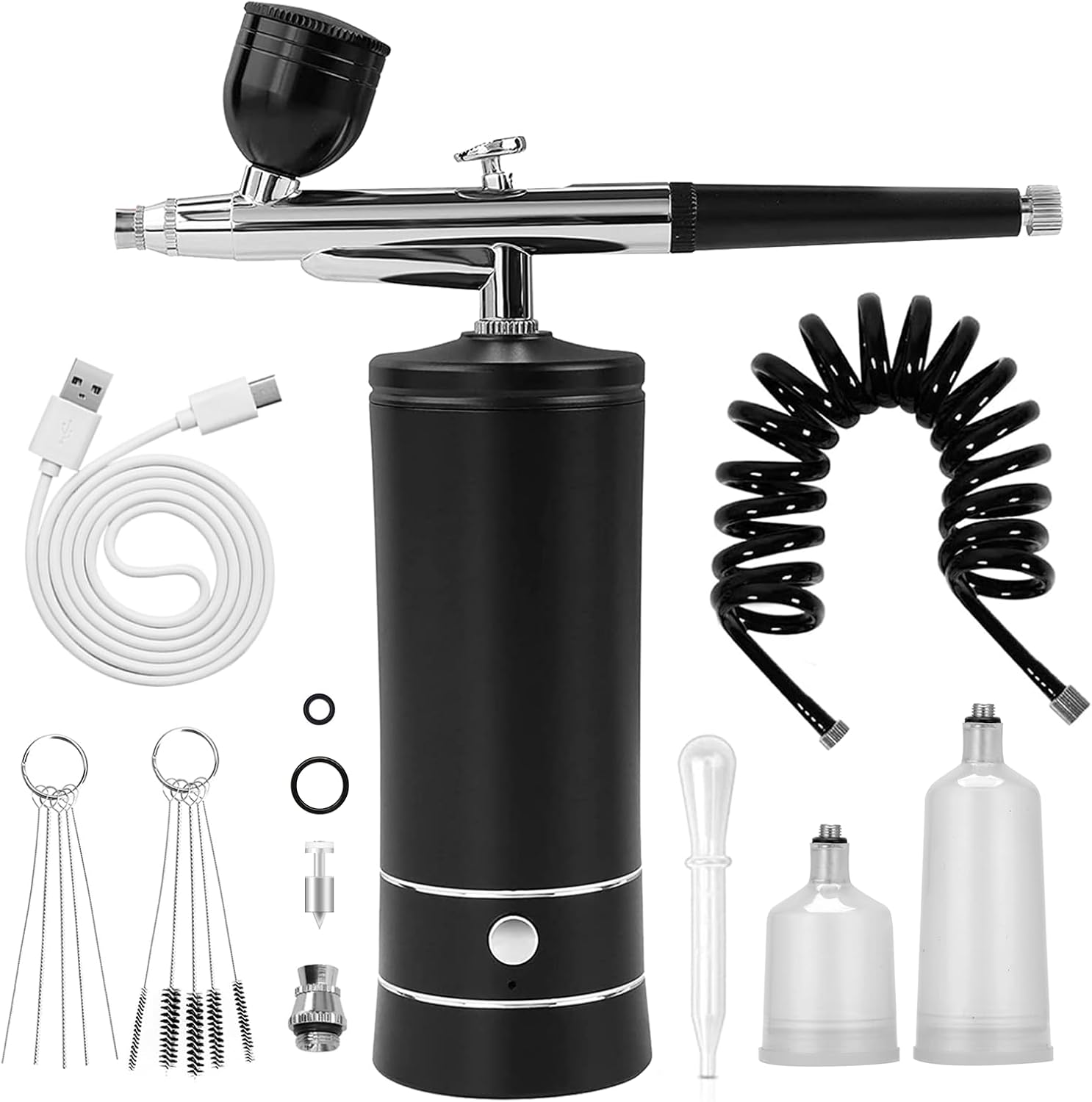 Airbrush-Kit Air Brush Kit with Airbrush Compressor Nail Charms Wireless Air Brush for Barber, Nail Art, Cake Decor, Makeup, Model Painting (Black)