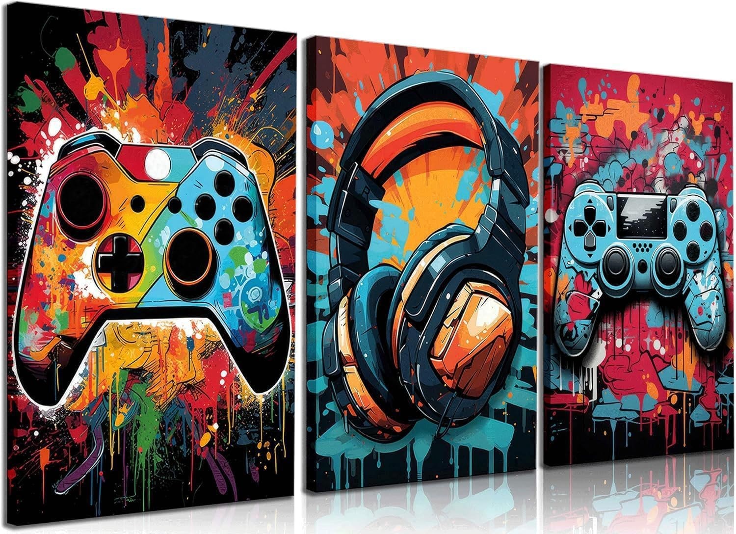 NBYARTQ 3Pcs Cool Gaming Wall Art Retro Video Gamer Watercolor Posters Pictures Colorful Neon Gamepad Canvas Painting Prints for Boys Room Kids Gamer Room Bedroom for Boys Home Decoration 12X16In