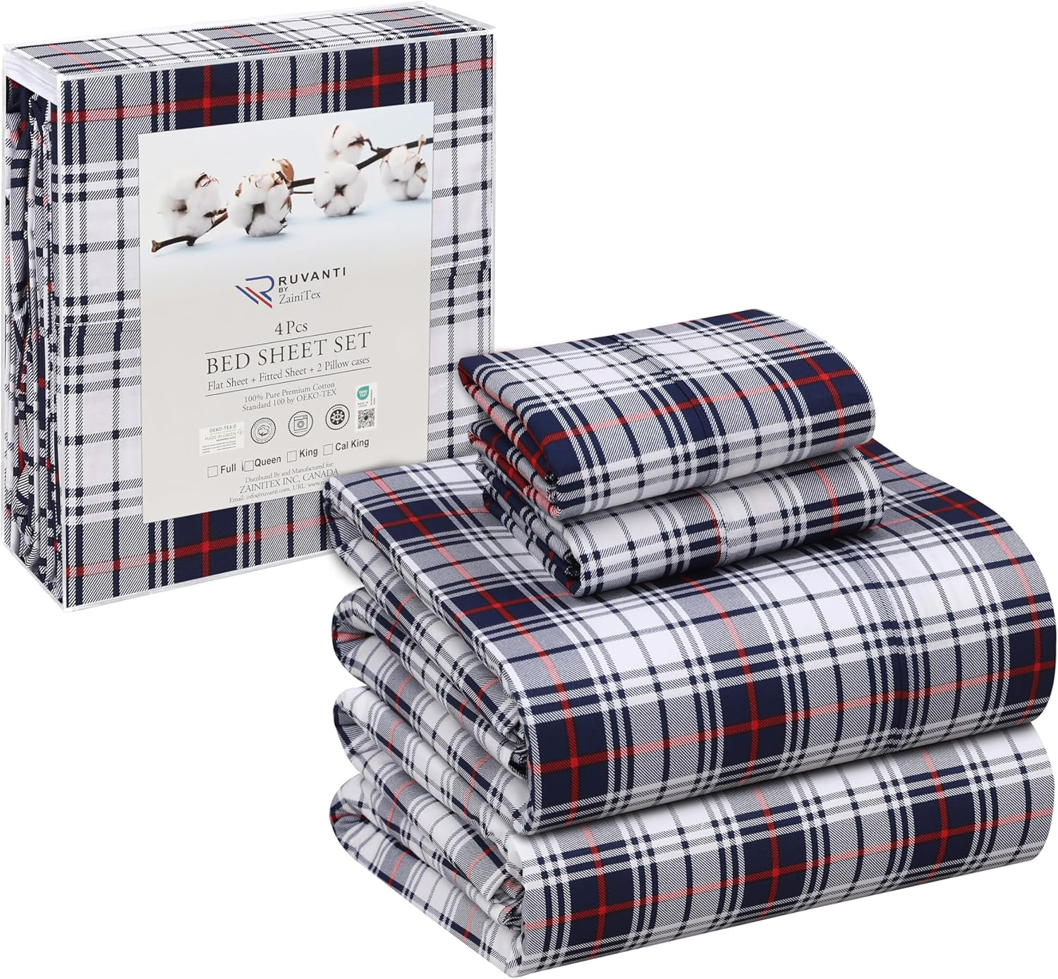 RUVANTI 100% Cotton King Size Sheets Set, 4 Pieces, Soft & Breathable Percale Weave Bedding, Deep Pocket 16", Hotel Standard, Crisp Cool Feel, Durable, Perfect Floral Bed Sheet, Bouquet