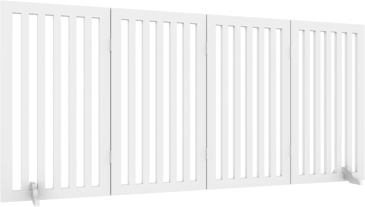 Oppsbuy Large Free Standing Dog Gate, Extra Wide Safety Wood Pet Gate, Extra Tall Foldable Dog Gate Indoor,Doorway Pet Barrier, Expands up to 141Cm image number 1