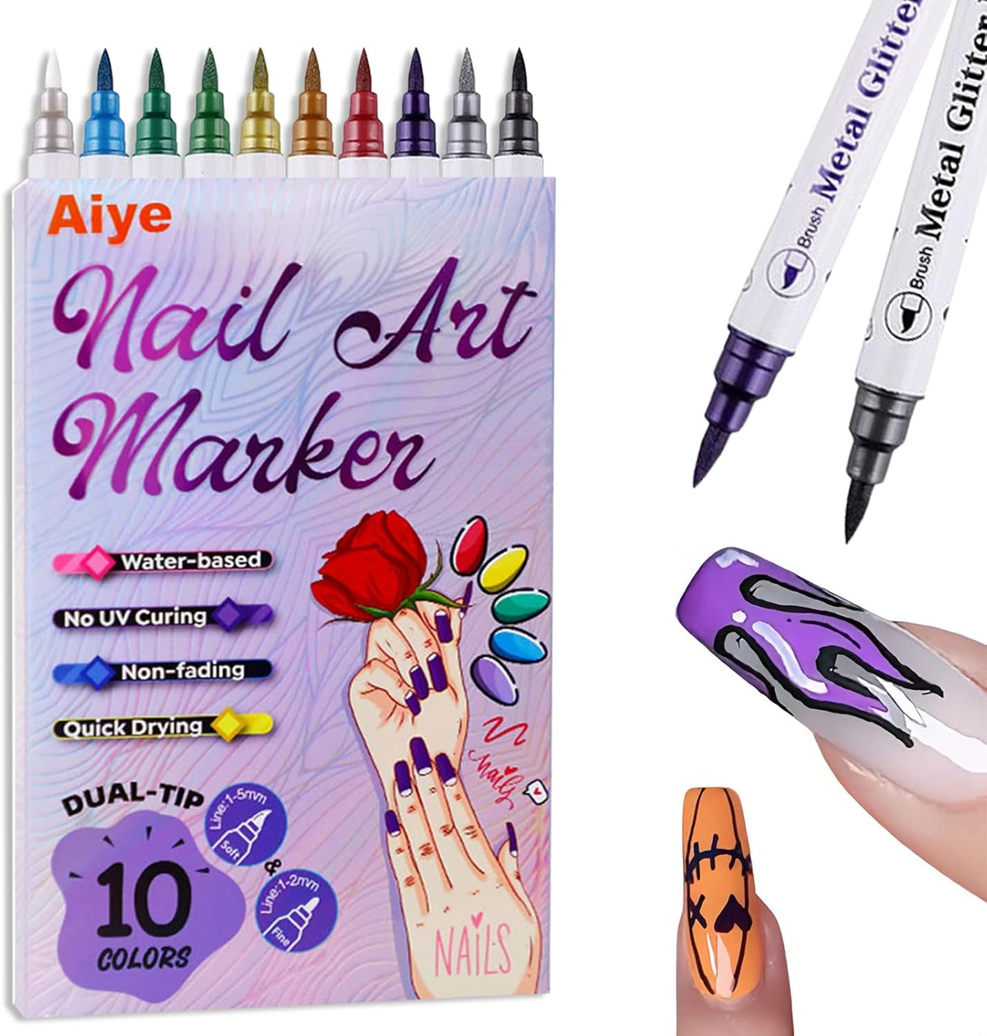 HATOTO 10 Colors Nail Art Pens Set, 3D Nail Art Markers Polish Pen, DIY Marker Drawing Painting Liner Pen, Manicure Tools for Graffiti Dotting Drawing Painting Point Liner (10 Colors) image number 4