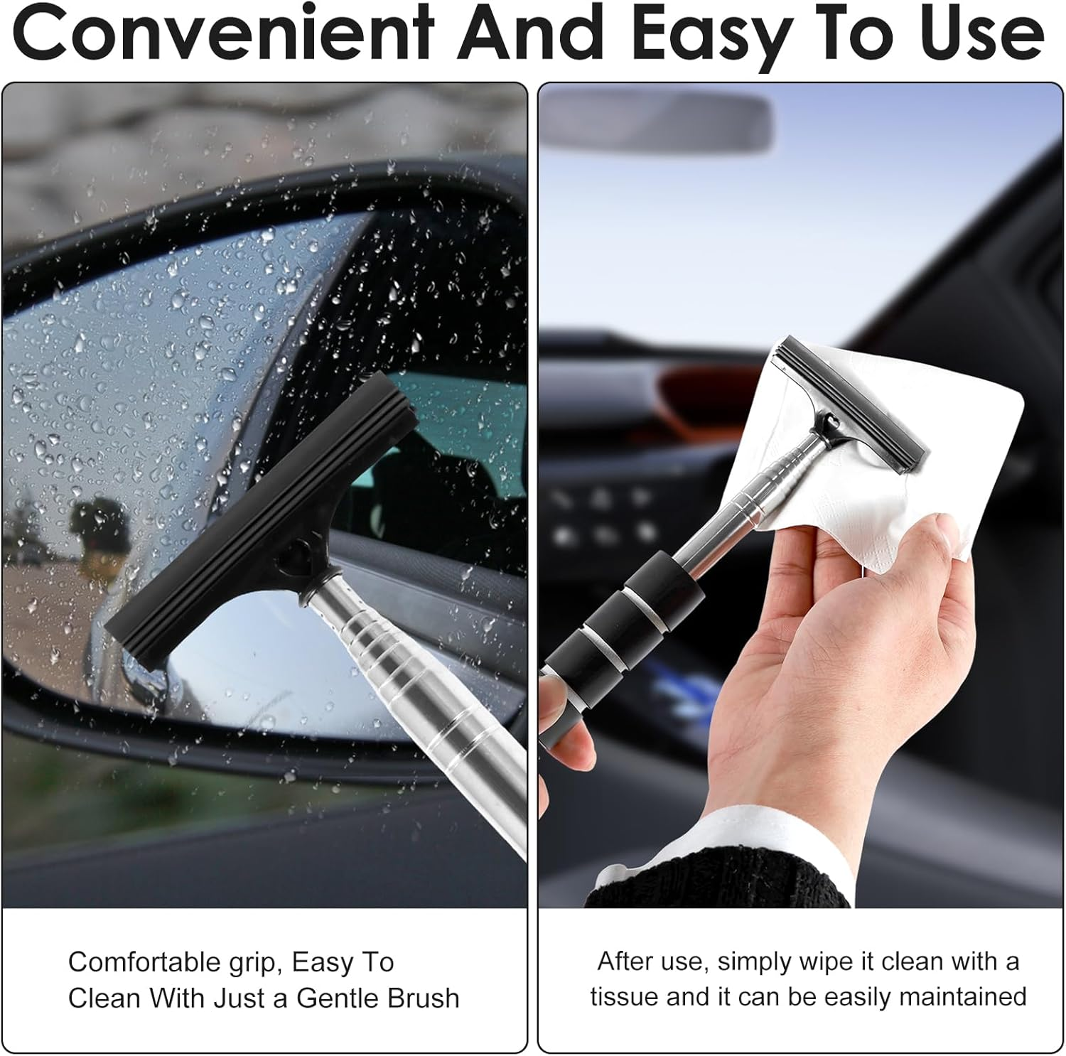 3 PCS Side Mirror Squeegee, 38.5 Inch Car Mirror Squeegee,Retractable Car Rearview Mirror Wiper,Portable Car Cleaning Tool for Rainy Foggy Weather, Car Windshield Wiper Universal Car Accessories
