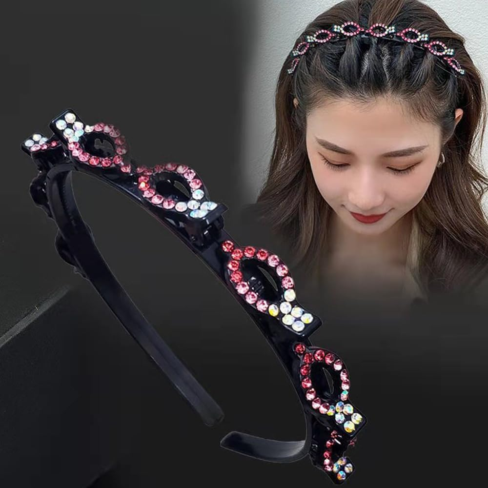Ssyang 2 Pieces Hair Band with Twist Clip Hairstyle Aid Hair Band with Clips, Hair Twister Headband, Twist Clip Headband Girls Hair Accessories (White + Pink with Colour Gradient) image number 2
