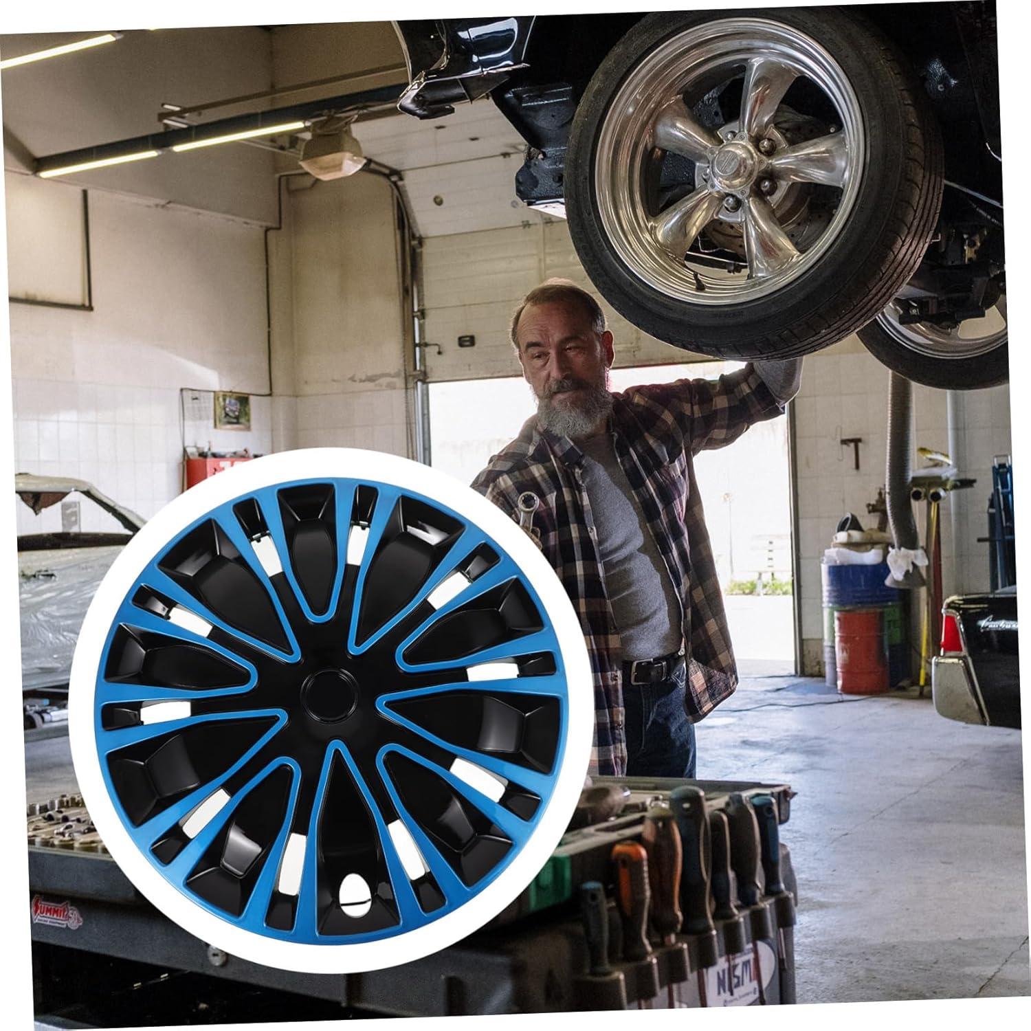 BRIGHTFUFU 15-Inch Car Hubcaps Blue Black Decorative Wheel Cover Universal Automotive Rim Caps for Vehicle Exterior Accessories image number 2