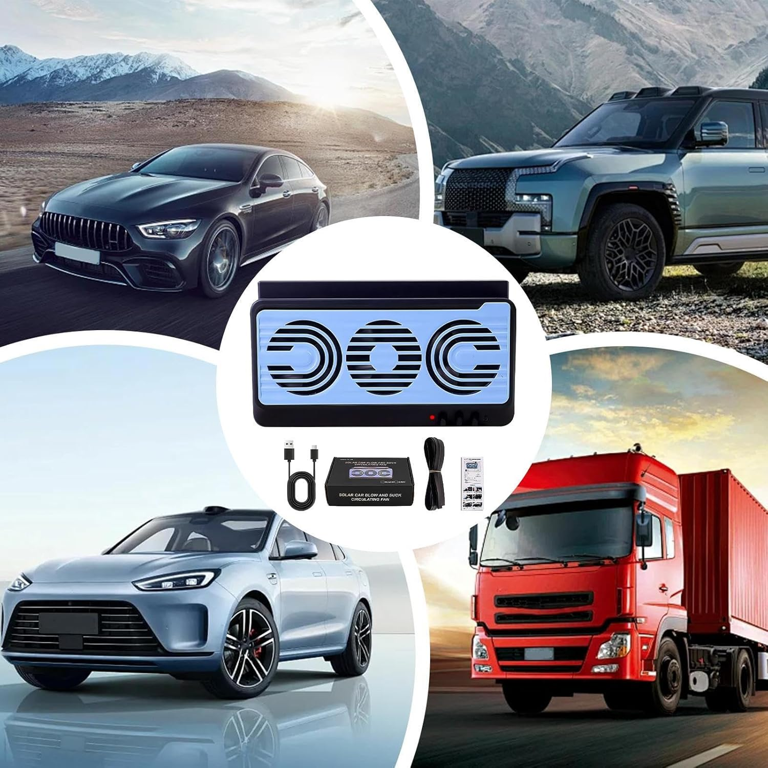 Solar Powered Car Window Fan, Quiet Solar Car Air Purifier, Air Purification Cooling Device for RV Travel Vehicle Home Camping Truck - Black image number 3