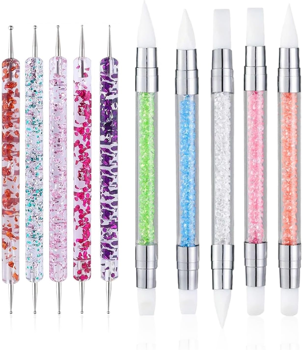 FULINJOY 10PCS Nail Art Gel Carving Pen Acrylic Dotting Pens, Double-Ended Silicone Brushes for Design Nail Foil Carving Drawing and 3D Effect Shaping Drawing Dotting Tools image number 4